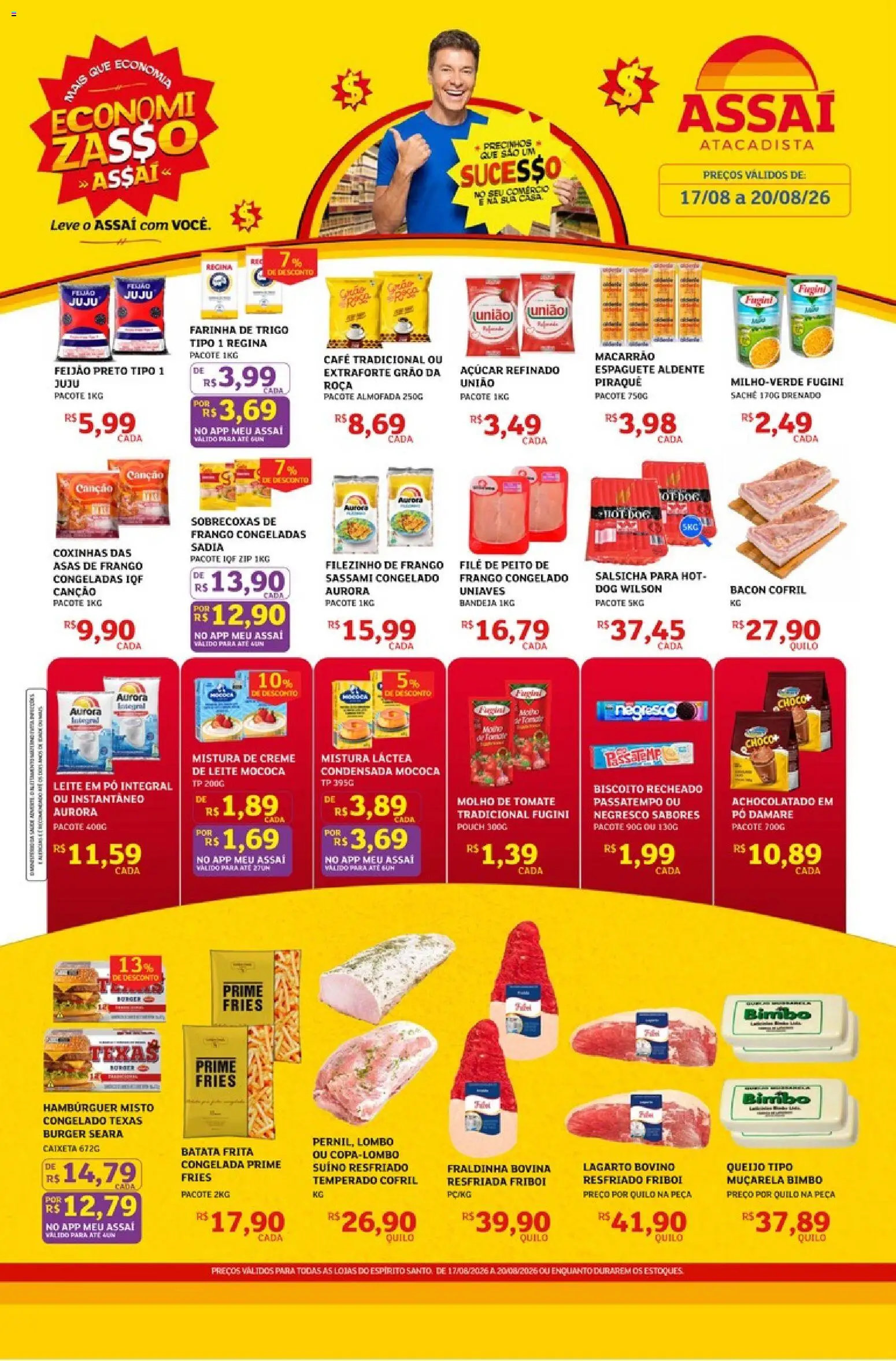 Assaí Atacadista Folheto - válido de 17/08/2026 | Página: 1 | Produtos: Salsicha, Café, Muçarela, Bacon
