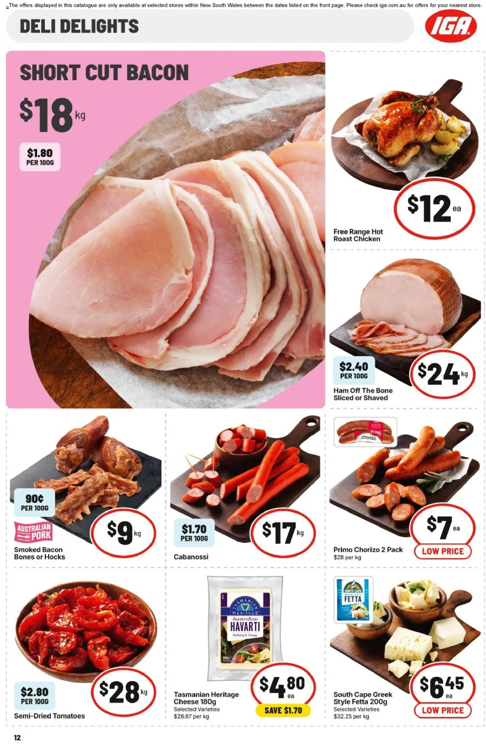IGA catalogue - valid from 03.06.2026 | Page: 12 | Products: Bacon, Cheese, Chicken, Pork