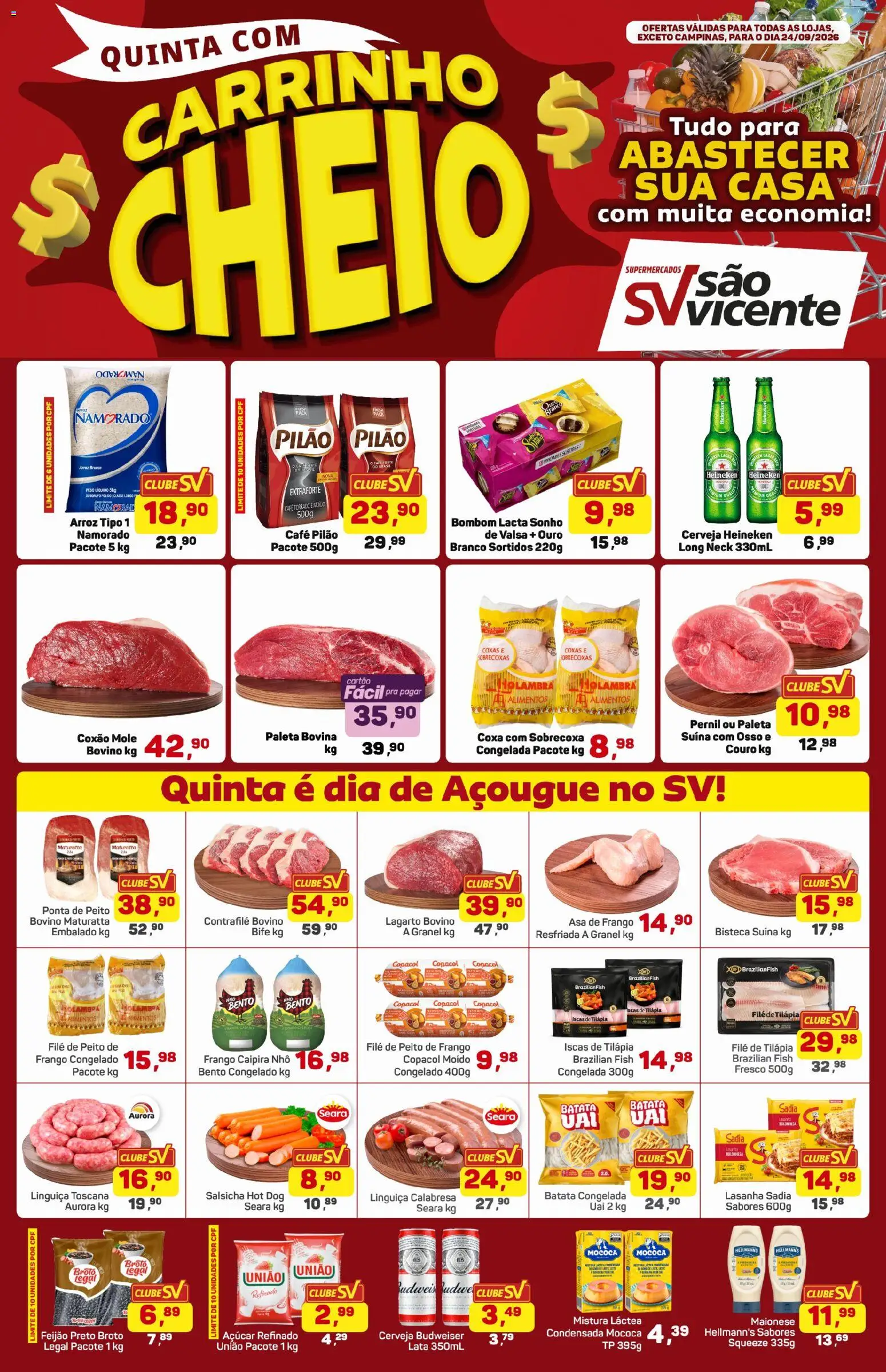 Supermercados São Vicente Folheto - válido de 24/09/2026 | Página: 1 | Produtos: Tilápia, Café, Bombom, Peito de frango