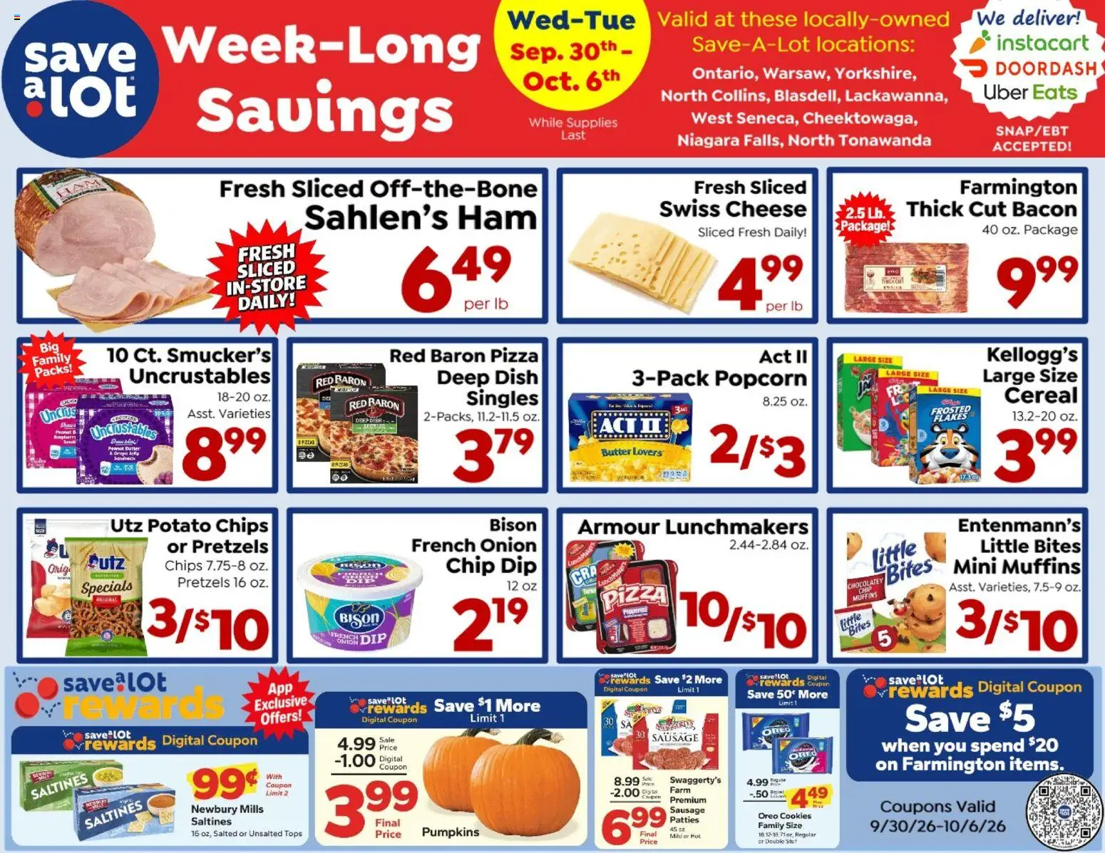 Save a Lot Ad - valid from 09/30/2026 | Page: 1 | Products: Popcorn, Potato chips, Flakes, Sausage