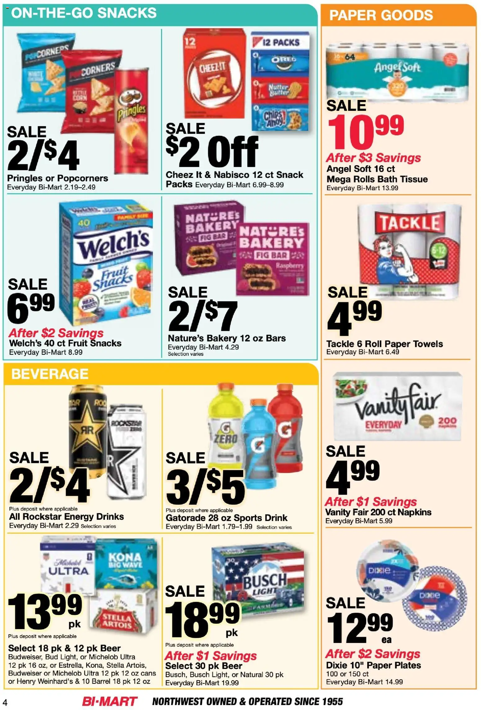 Bi-Mart Membership Savings Book - valid from 07/07/2026 | Page: 4 | Products: Bakery, Bath, Beer, Raspberry