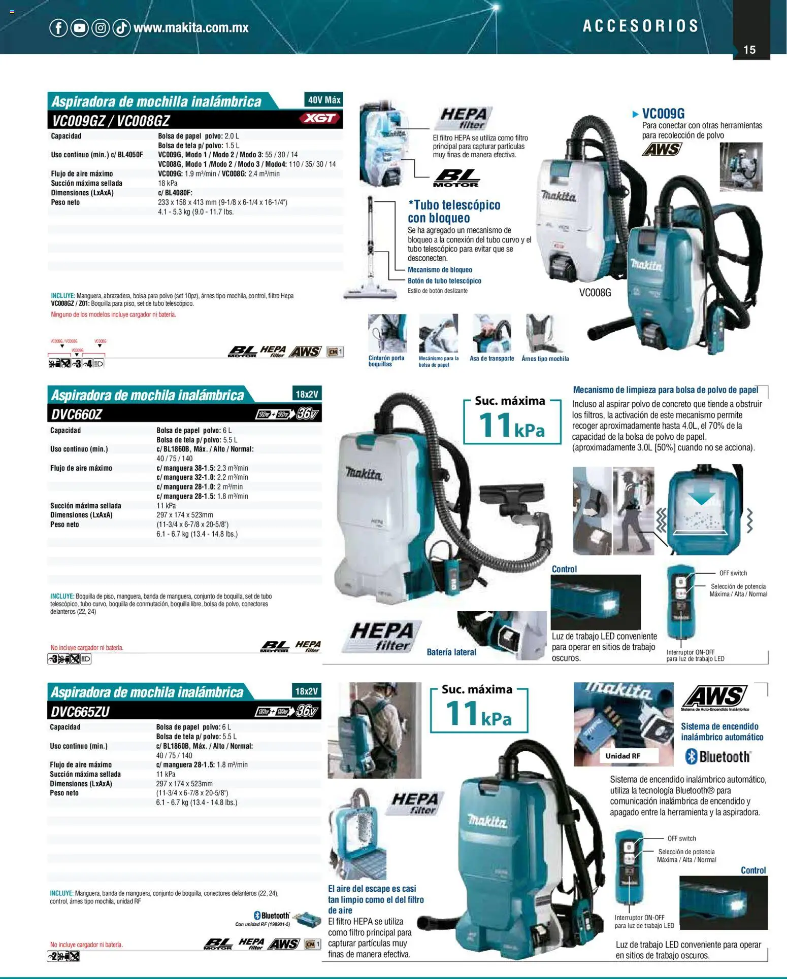 Nuevas ofertas de Makita válidas en toda la República Mexicana desde el 01/12/2025. ¡Encuentra las mejores ofertas en Makita catálogo Aspiradoras! | Página: 15 | Productos: Manguera, Mochila, Herramientas, Aspiradora