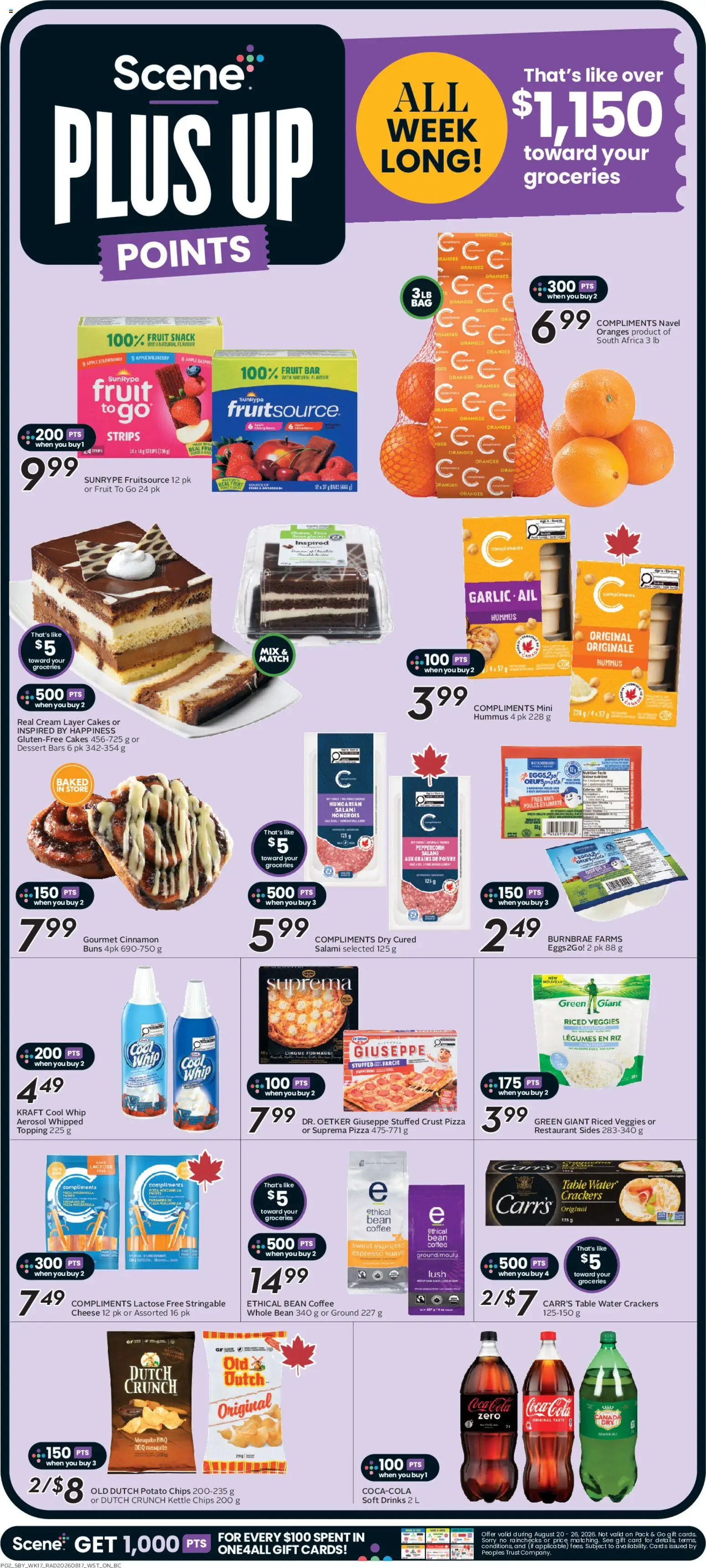 Safeway flyer valid from Aug 20, 2026 | Page: 5 | Products: Water, Crackers, Cheese, Oranges