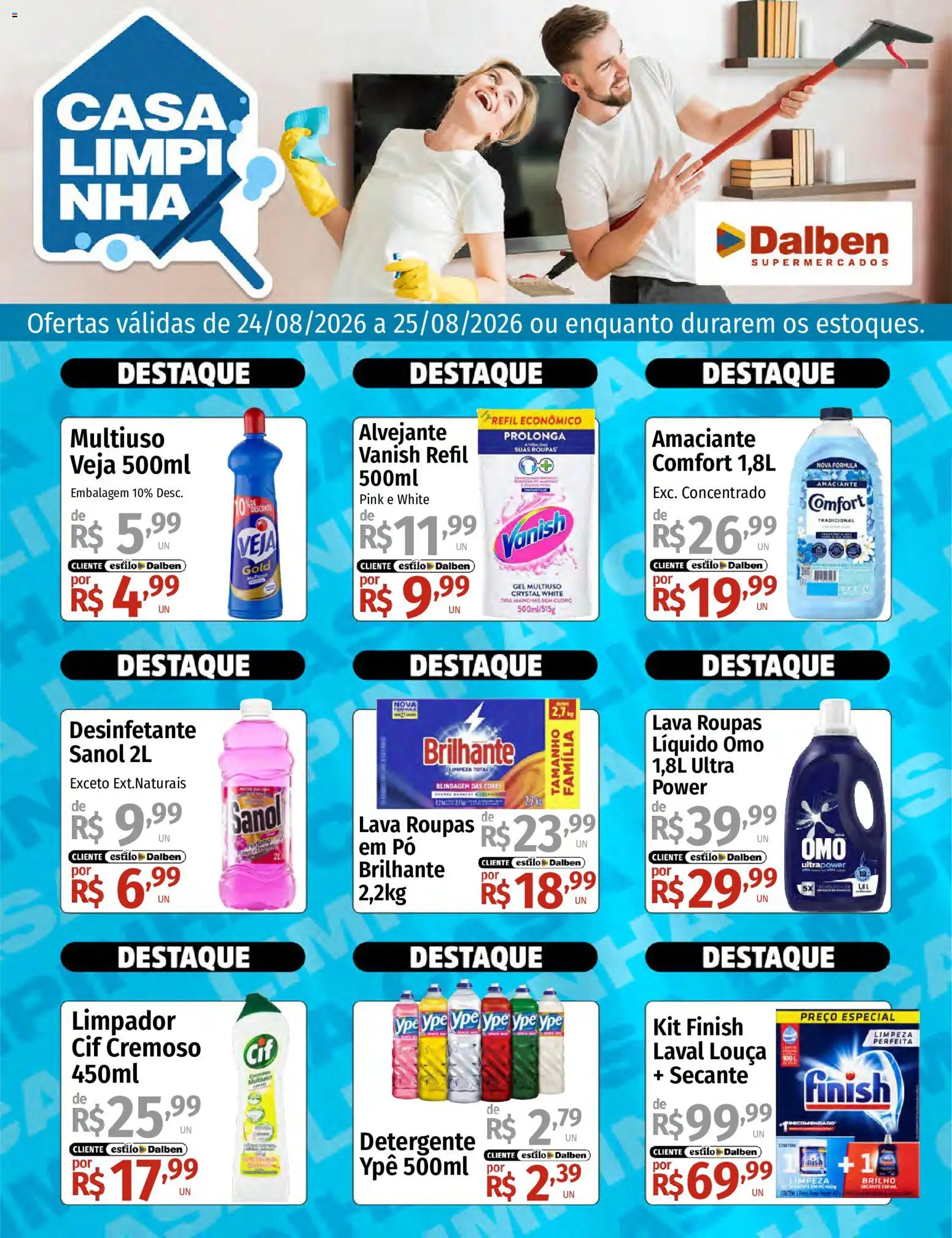 Supermercado Dalben Folheto - válido de 24/08/2026 | Página: 1 | Produtos: Pó, Roupas, Vanish, Desinfetante