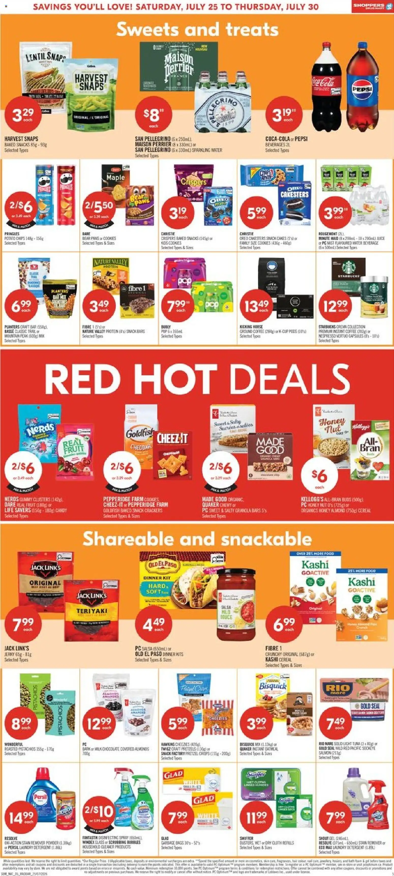 Shoppers flyer valid from Jul 24, 2026 | Page: 6 | Products: Cookies, Detergent, Coffee, Chocolate