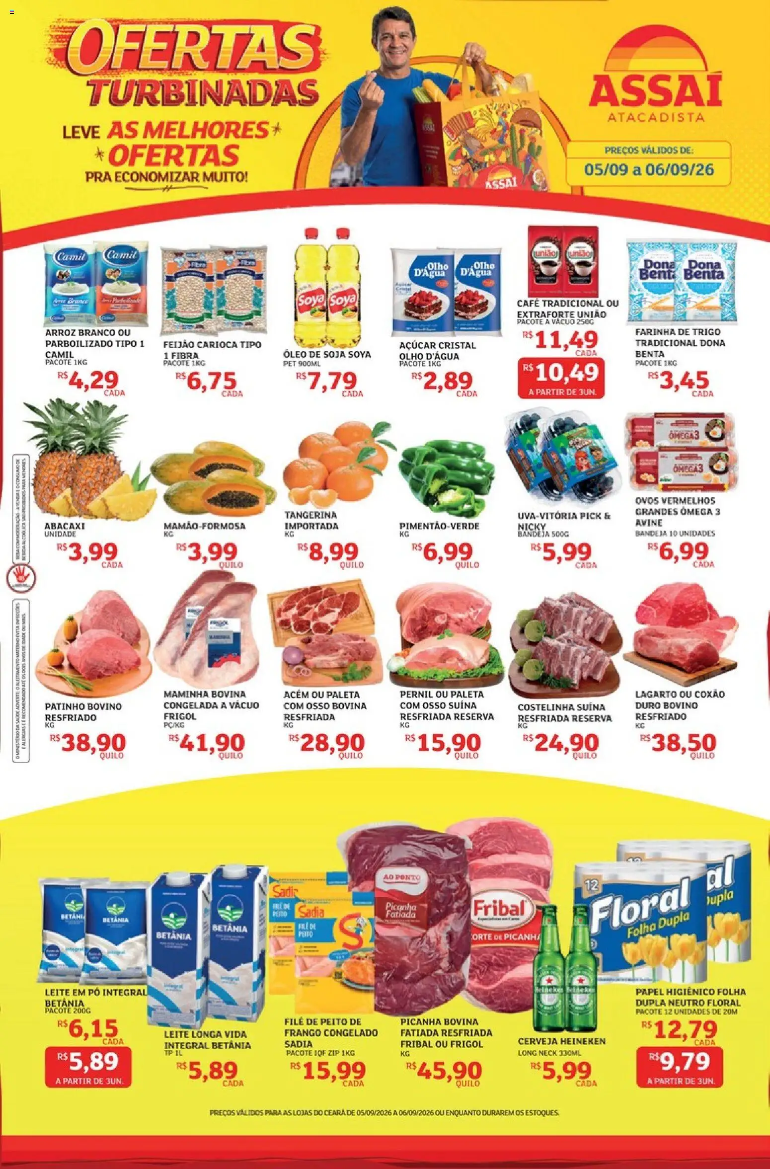 Assaí Atacadista Folheto - válido de 05/09/2026 | Página: 1 | Produtos: Leite longa vida, Picanha, Café, Abacaxi