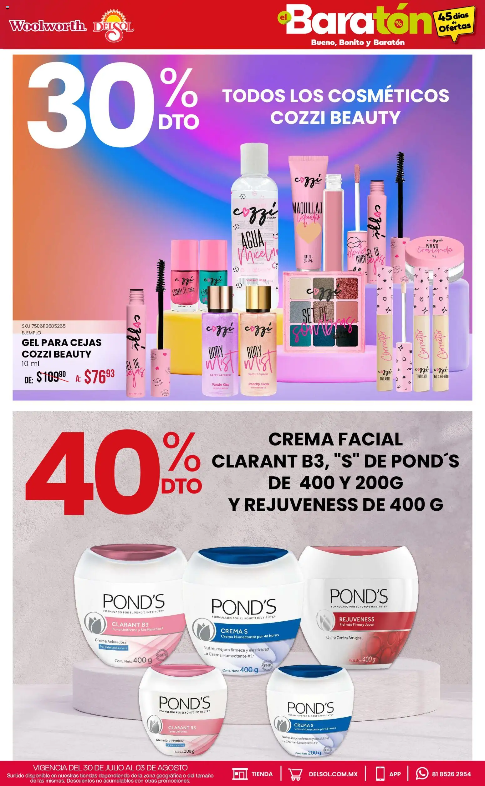 Nuevas ofertas de Del Sol y Woolworth válidas en toda la República Mexicana desde el 30/07/2026. ¡Encuentra las mejores ofertas en Del Sol y Woolworth catálogo Bueno, Bonito y Baratón! | Página: 12 | Productos: Crema, Agua, Body, Corrector