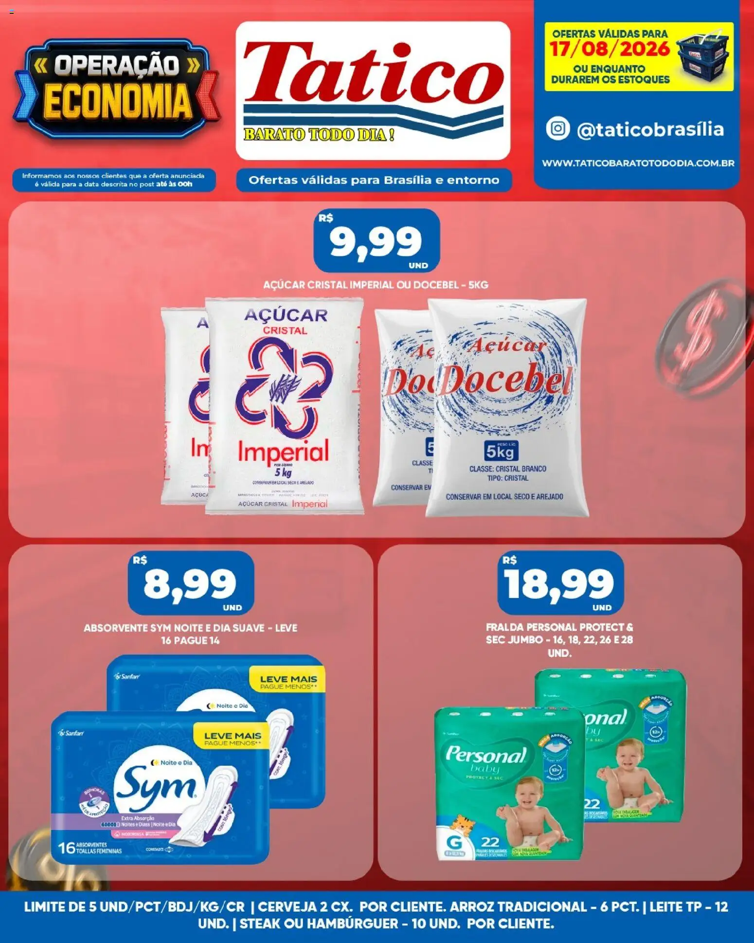 Tatico Folheto - válido de 17/08/2026 | Página: 8 | Produtos: Leite, Cerveja, Açúcar, Açúcar cristal