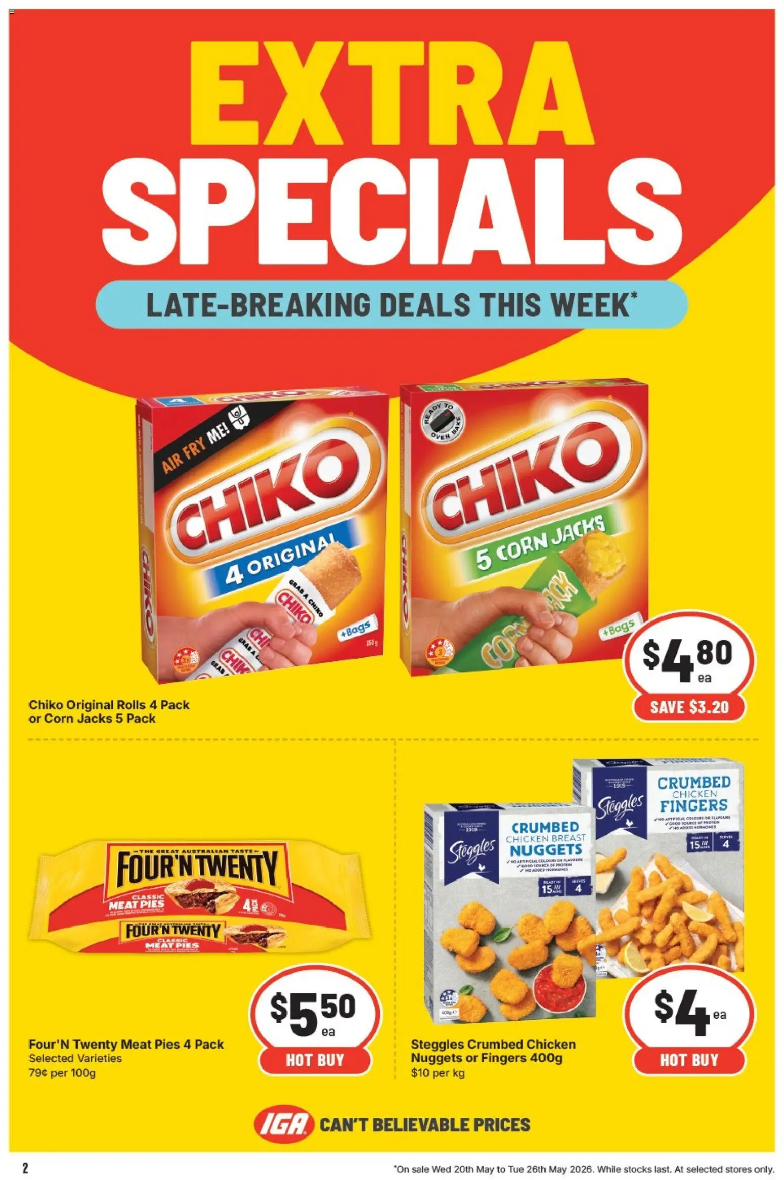 IGA catalogue - valid from 20.05.2026 | Page: 2 | Products: Chicken, Meat, Pies