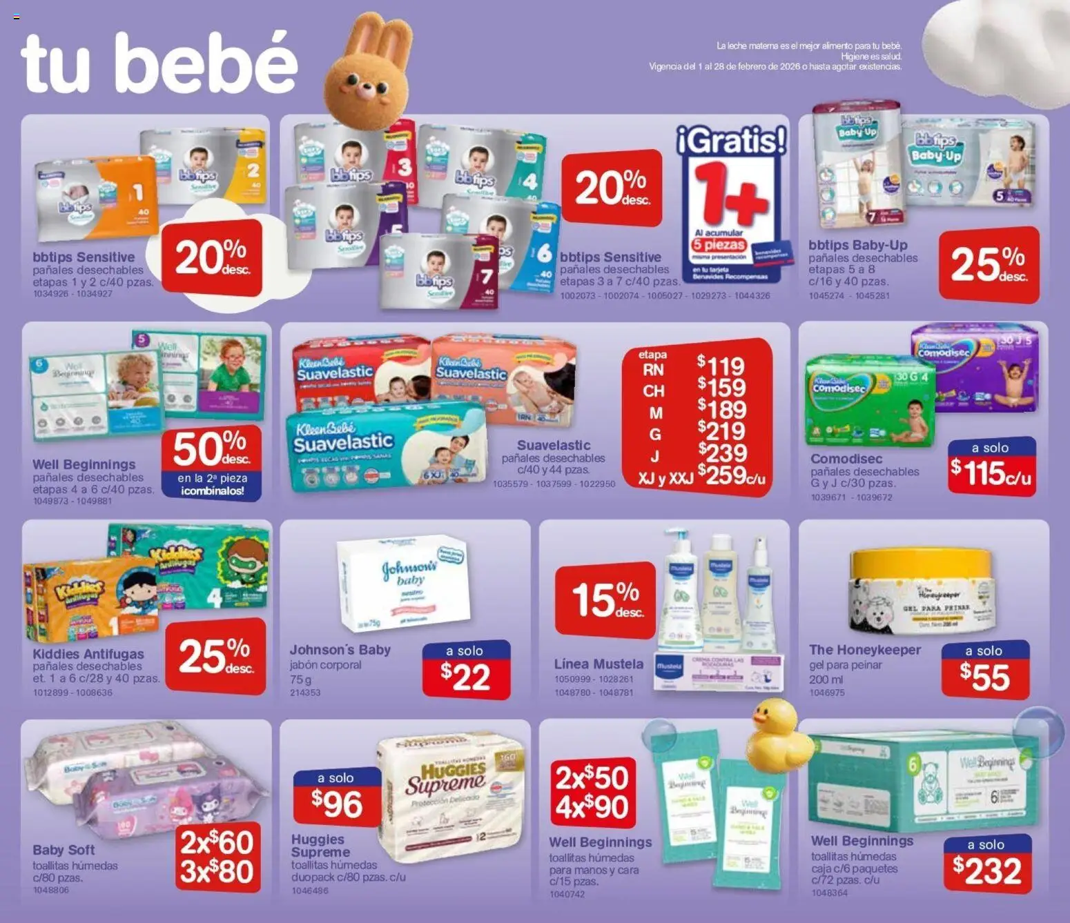 Nuevas ofertas de Farmacia Benavides válidas en toda la República Mexicana desde el 01/01/2026. ¡Encuentra las mejores ofertas en Farmacia Benavides catálogo! | Página: 17 | Productos: Crema, Toallitas húmedas, Leche, Pañales
