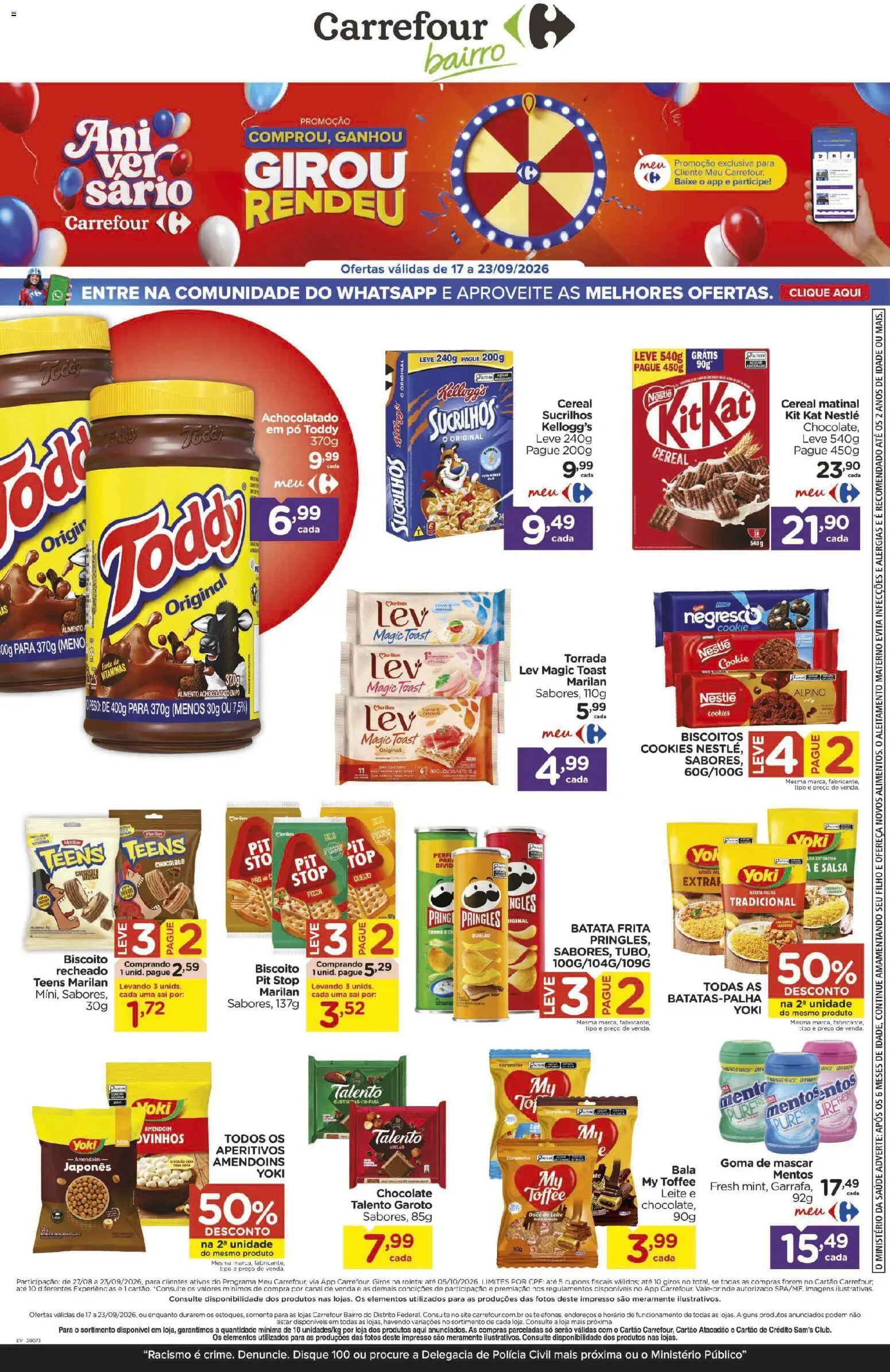 Carrefour Bairro Folheto - válido de 17/09/2026 | Página: 1 | Produtos: Amendoim, Biscoito, Chocolate, Doce de leite