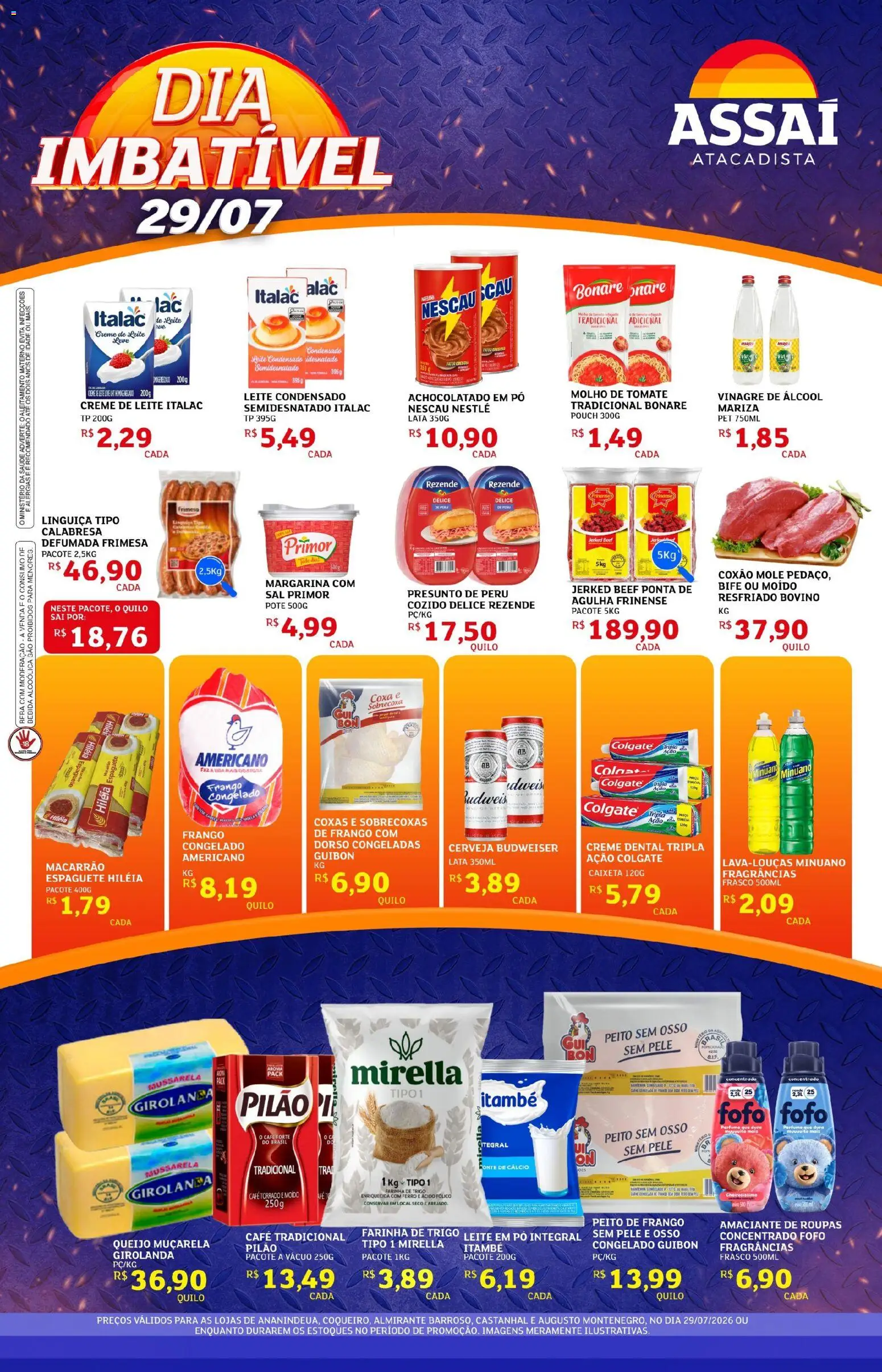 Assaí Atacadista Folheto - válido de 29/07/2026 | Página: 1 | Produtos: Café, Muçarela, Creme de leite, Frango