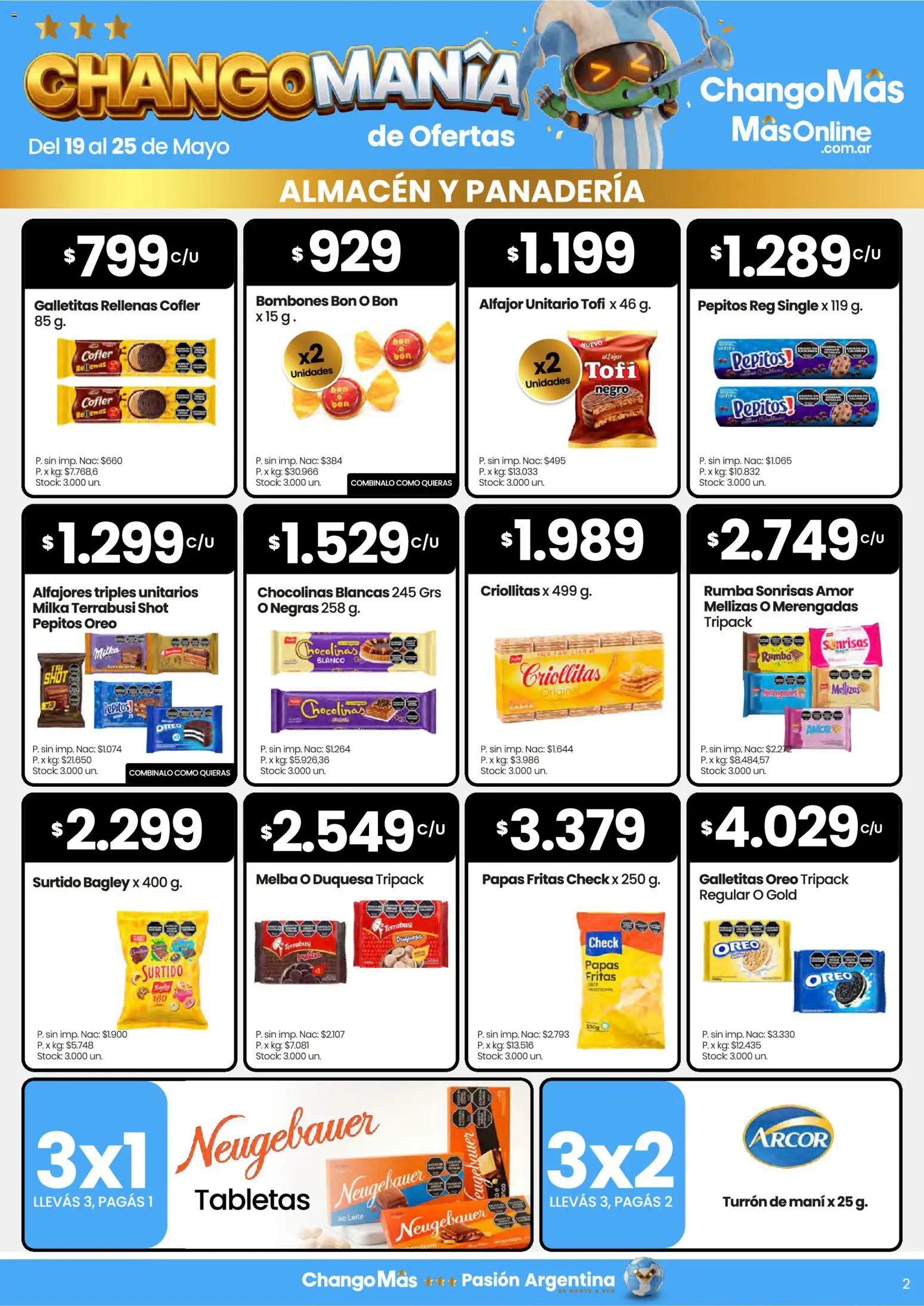Changomas ofertas │ válido desde el 19.05.2026 | Página: 2 | Productos: Galletitas, Mani, Turrón, Papas fritas