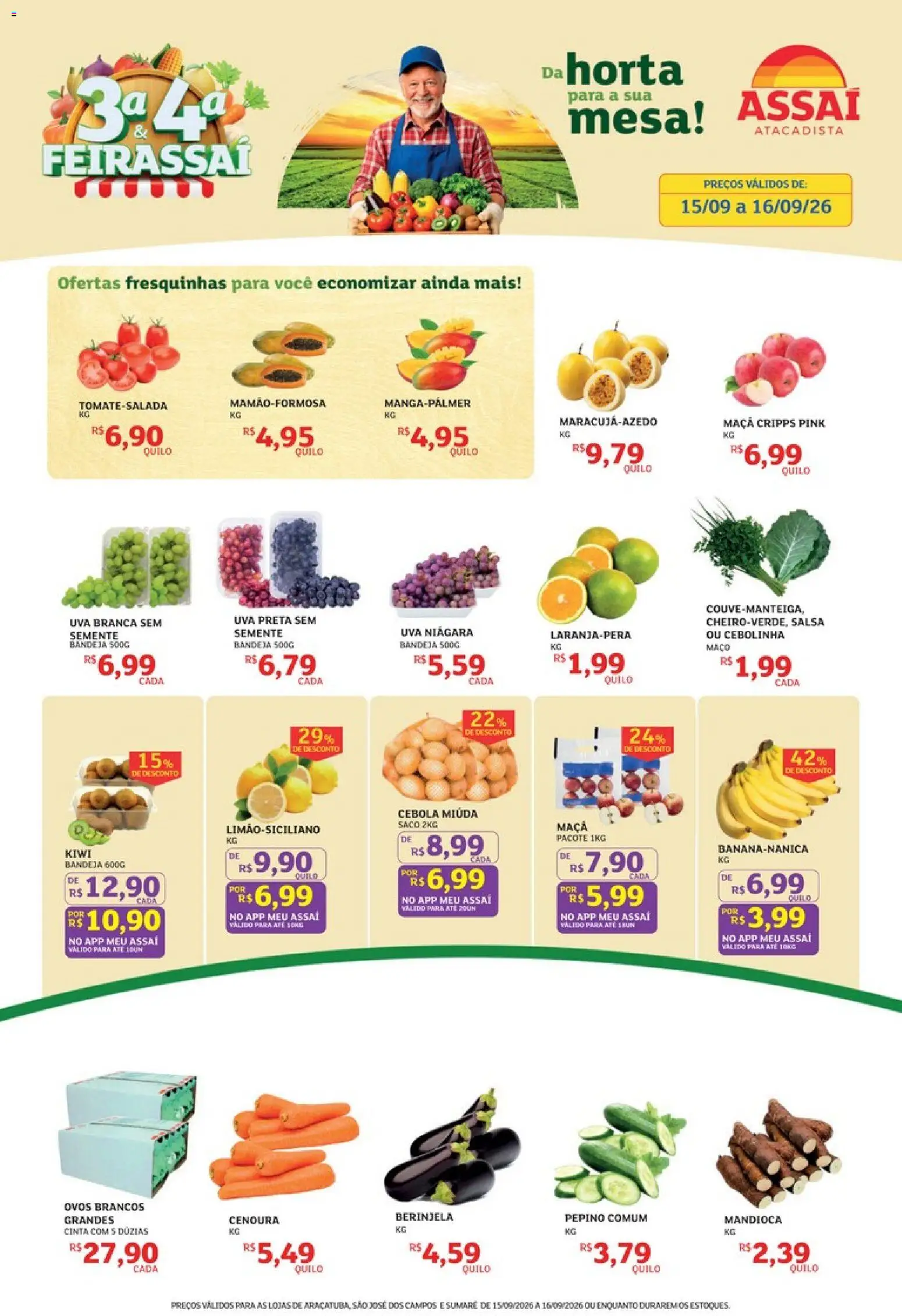 Assaí Atacadista Folheto - válido de 15/09/2026 | Página: 1 | Produtos: Mandioca, Salsa, Uva, Cenoura