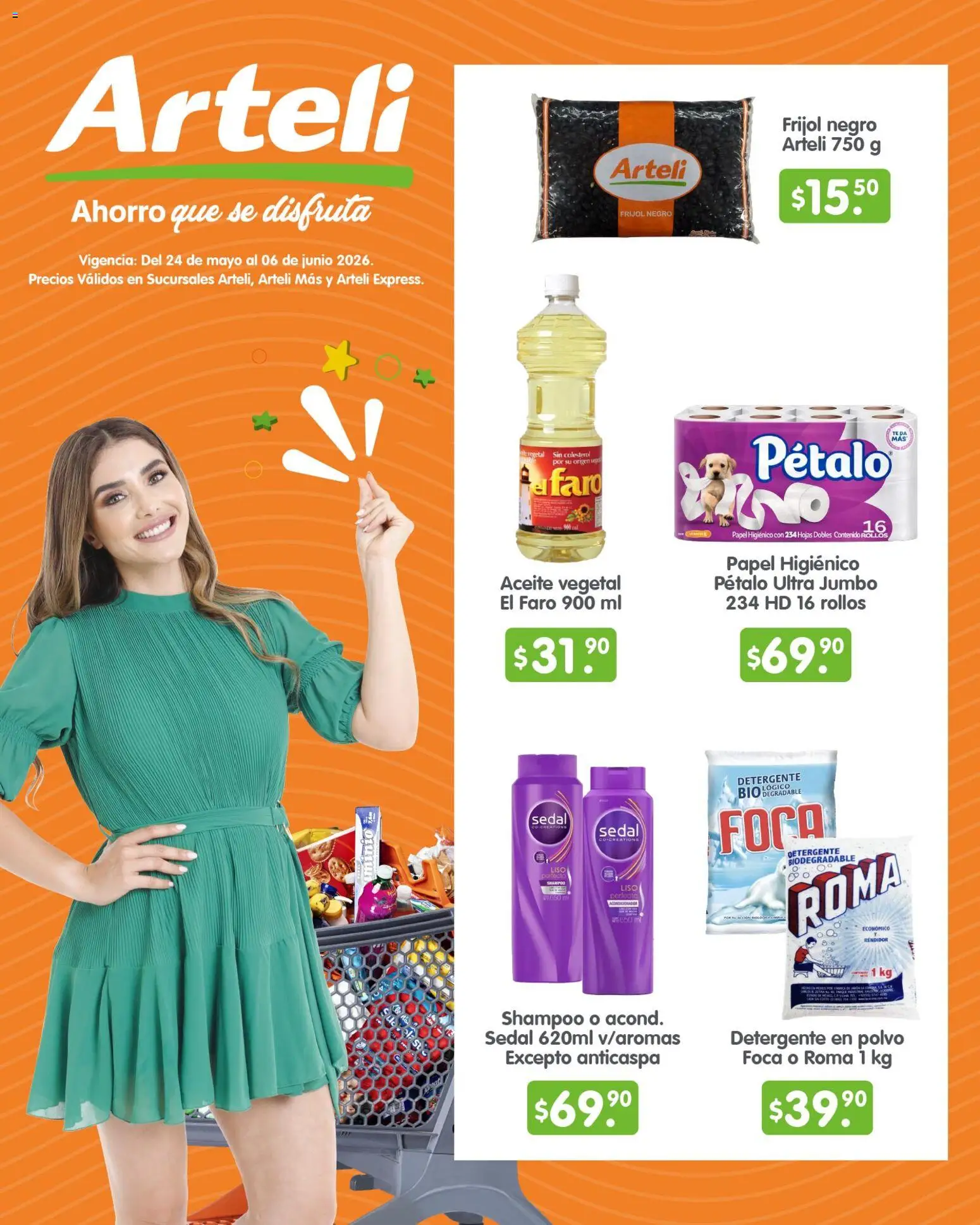 Nuevas ofertas de Arteli válidas en toda la República Mexicana desde el 24.05.2026. ¡Encuentra las mejores ofertas en Arteli folleto Quincenal! | Página: 1 | Productos: Detergente, Aceite, Papel higiénico, Polvo
