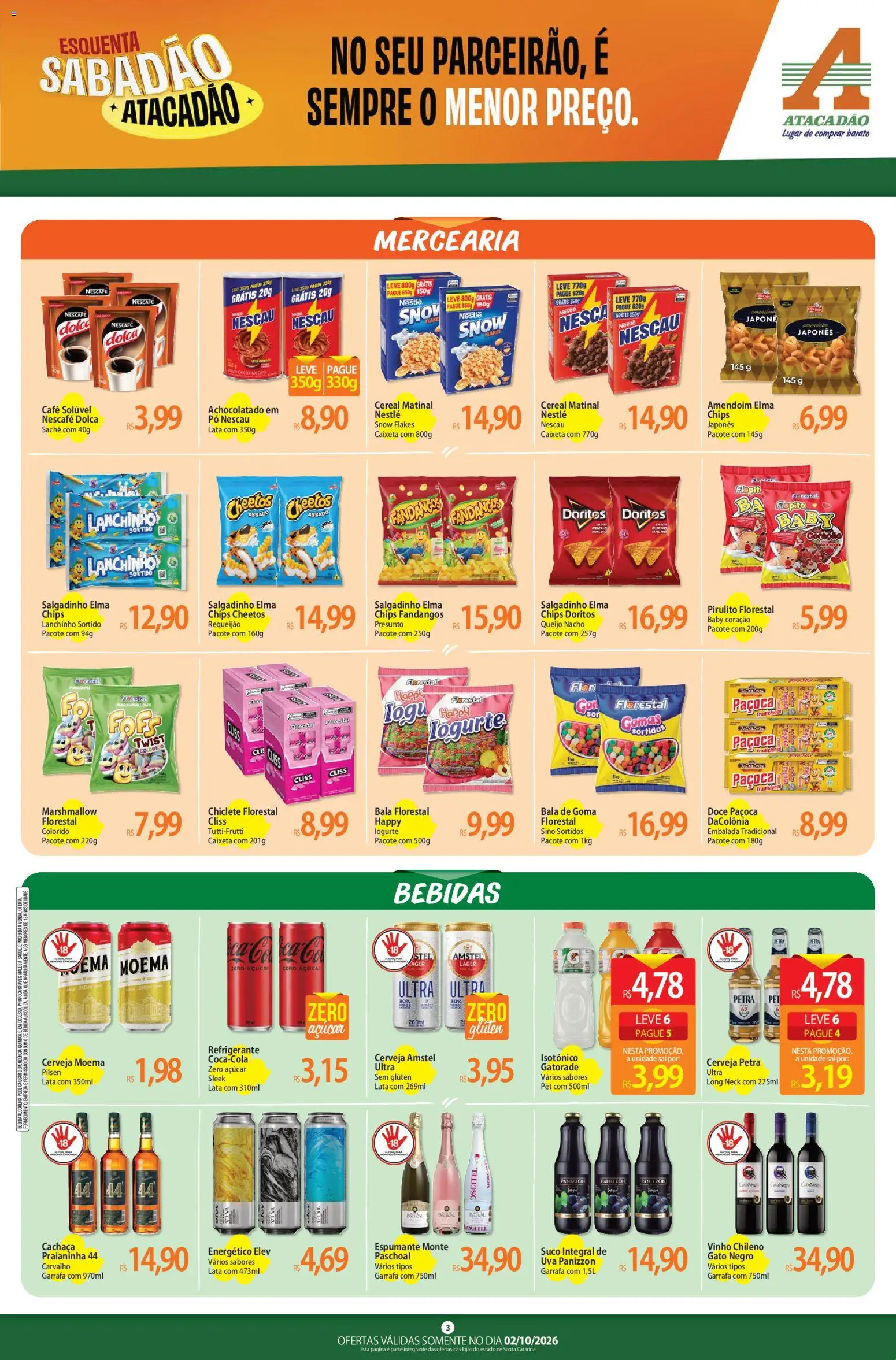 Atacadão Folheto - válido de 02/10/2026 | Página: 3 | Produtos: Energético, Achocolatado, Bebidas, Refrigerante