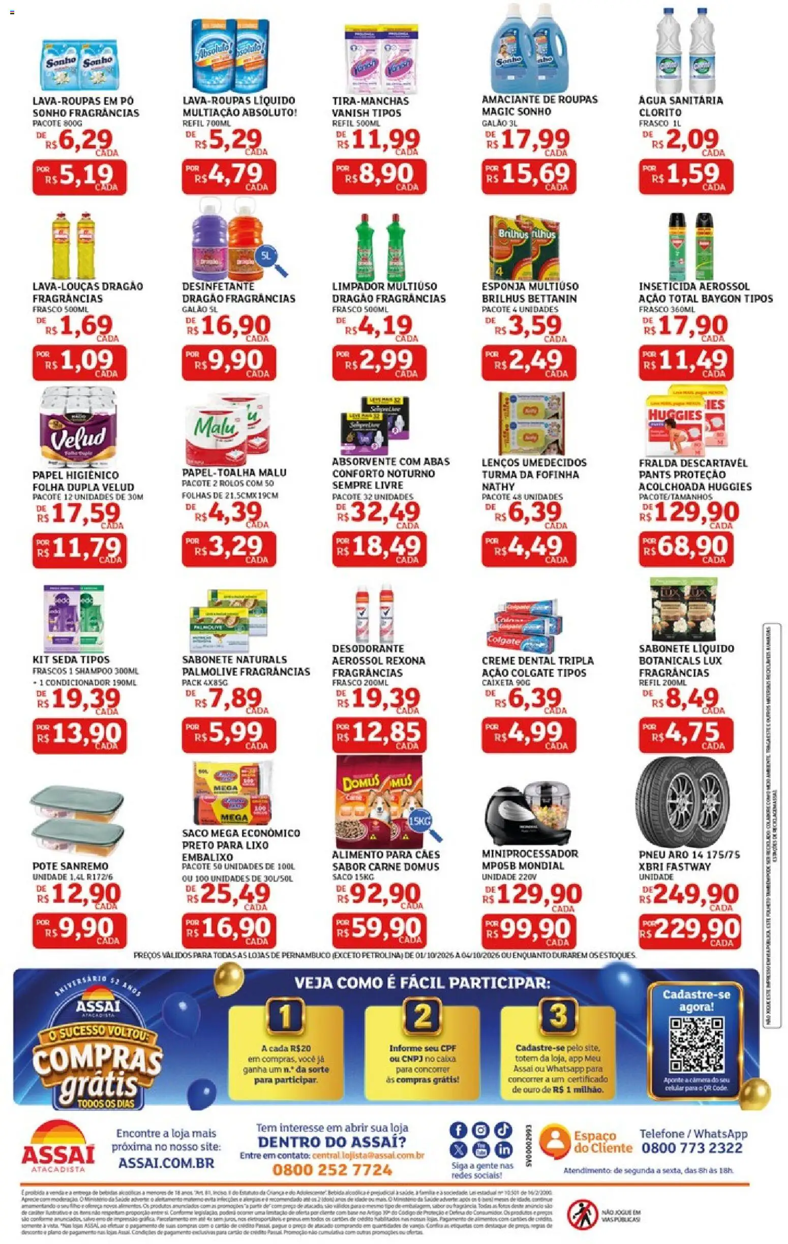 Assaí Atacadista Folheto - válido de 01/10/2026 | Página: 4 | Produtos: Lenços umedecidos, Amaciante de roupas, Creme, Absorvente