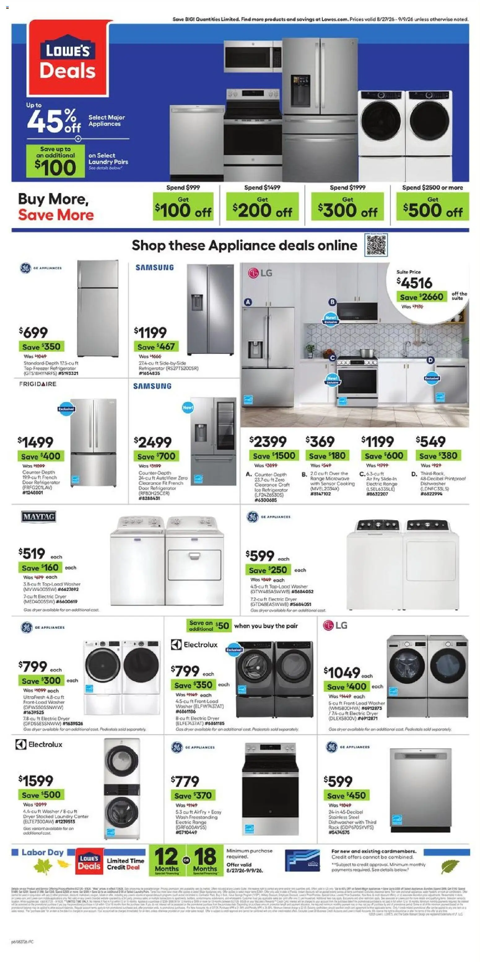 Lowe's Weekly Ad - valid from 08/27/2026 | Page: 6 | Products: Sensor, Ice, Refrigerator, Dryer