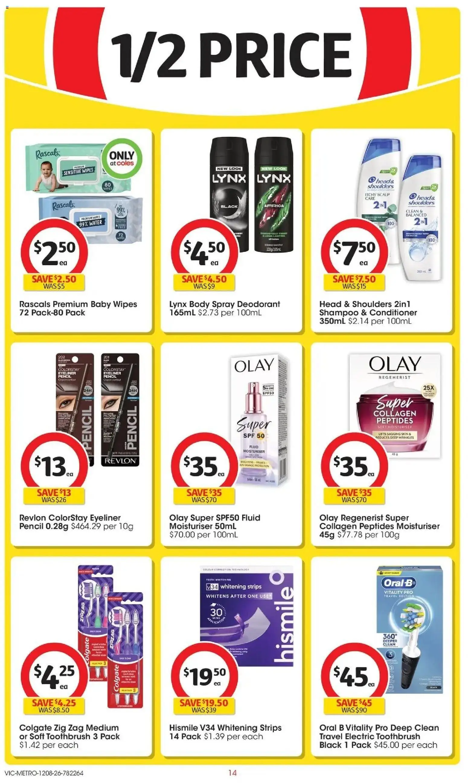 ﻿Coles catalogue valid from 12/08/2026 > Online Australia | Page: 14 | Products: Moisturiser, Toothbrush, Pencil, Teeth whitening