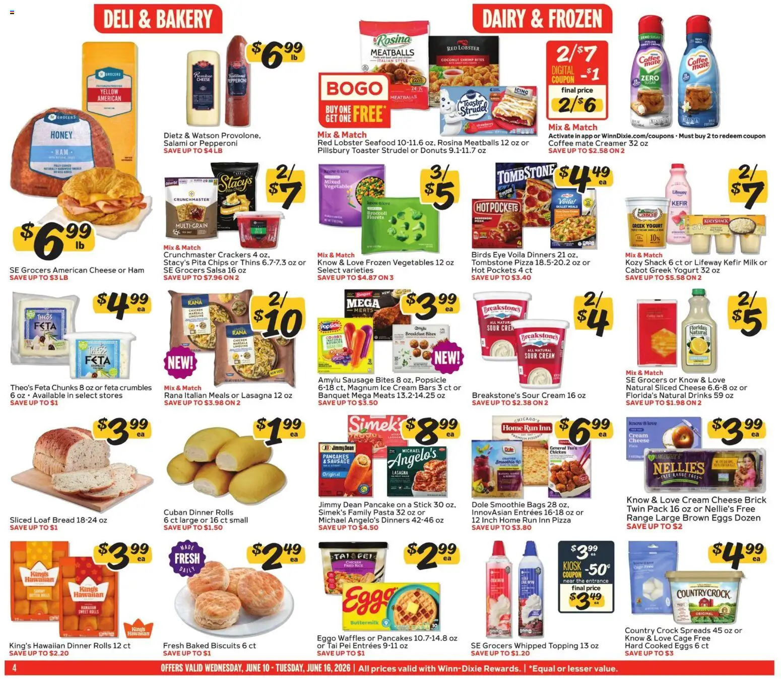 Winn Dixie Weekly Ad - valid from 10.06.2026 | Page: 4 | Products: Pork, Rice, Pasta, Sausage