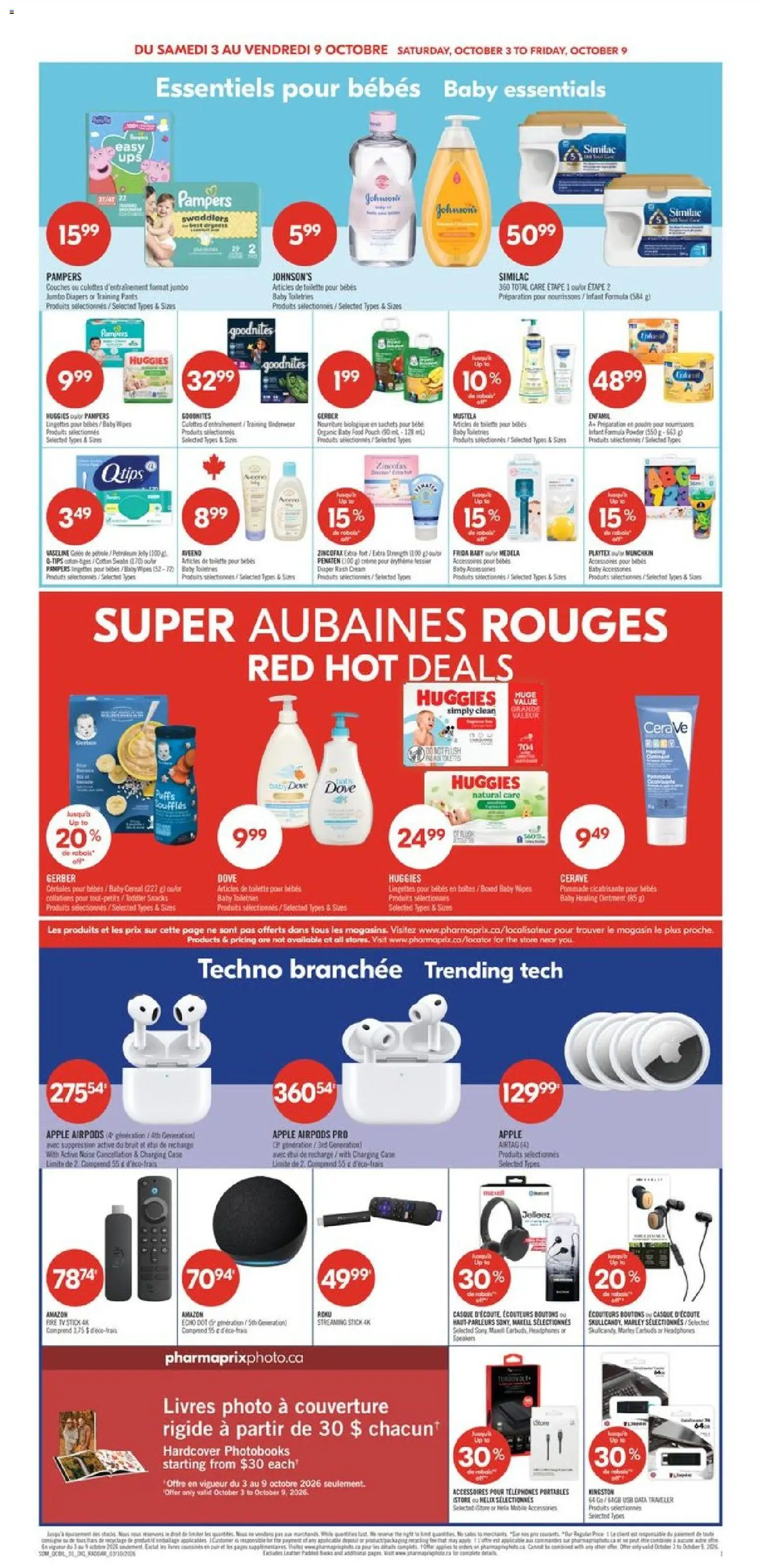 Pharmaprix flyer valid from Oct 3, 2026 | Page: 10 | Products: Powder, Diapers, Toilette, Snacks