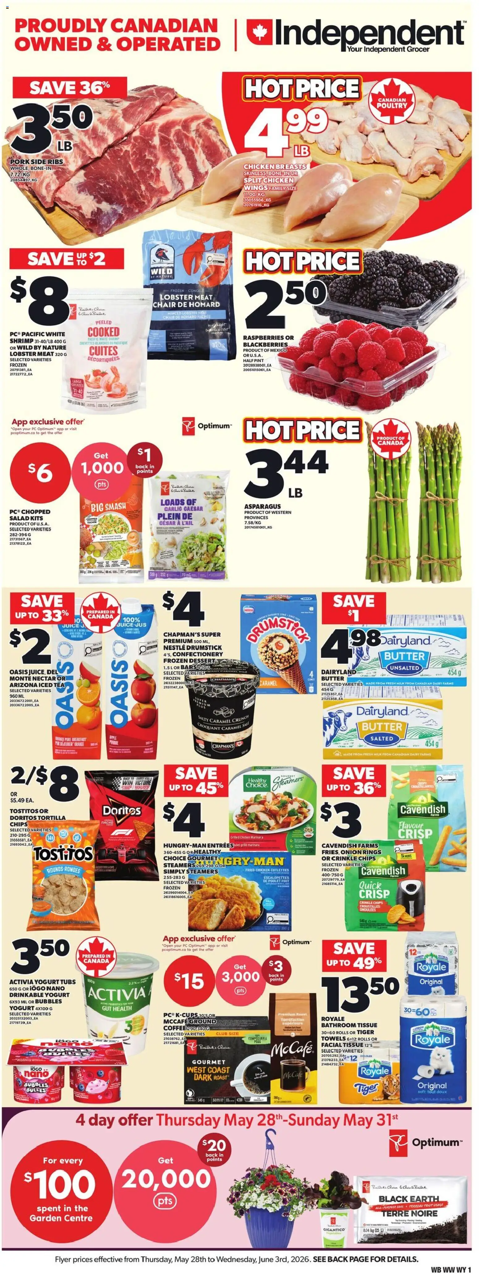 Independent Grocer flyer valid from 28.05.2026 | Page: 1 | Products: Salad, Chicken wings, PC, Coffee
