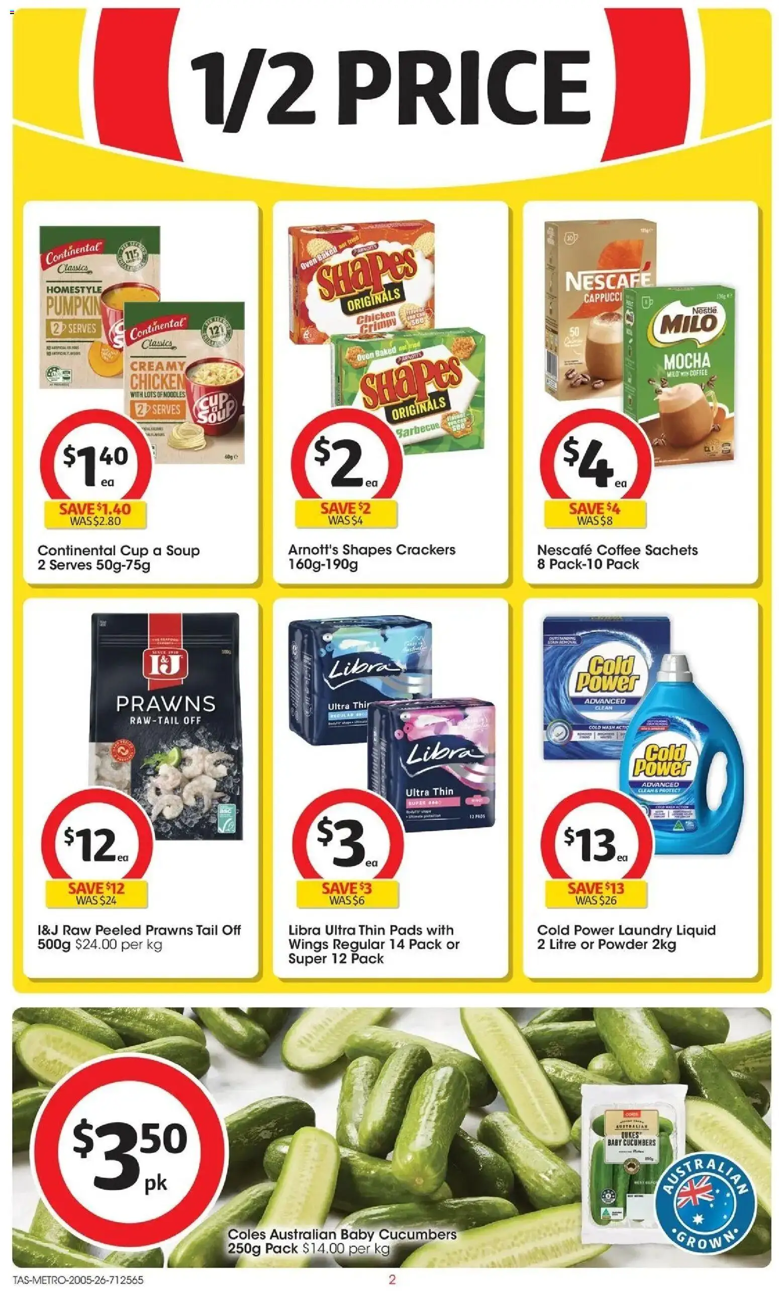Coles catalogue - valid from 19.05.2026 | Page: 2 | Products: Prawns, Cucumbers, Soup, Nescafe