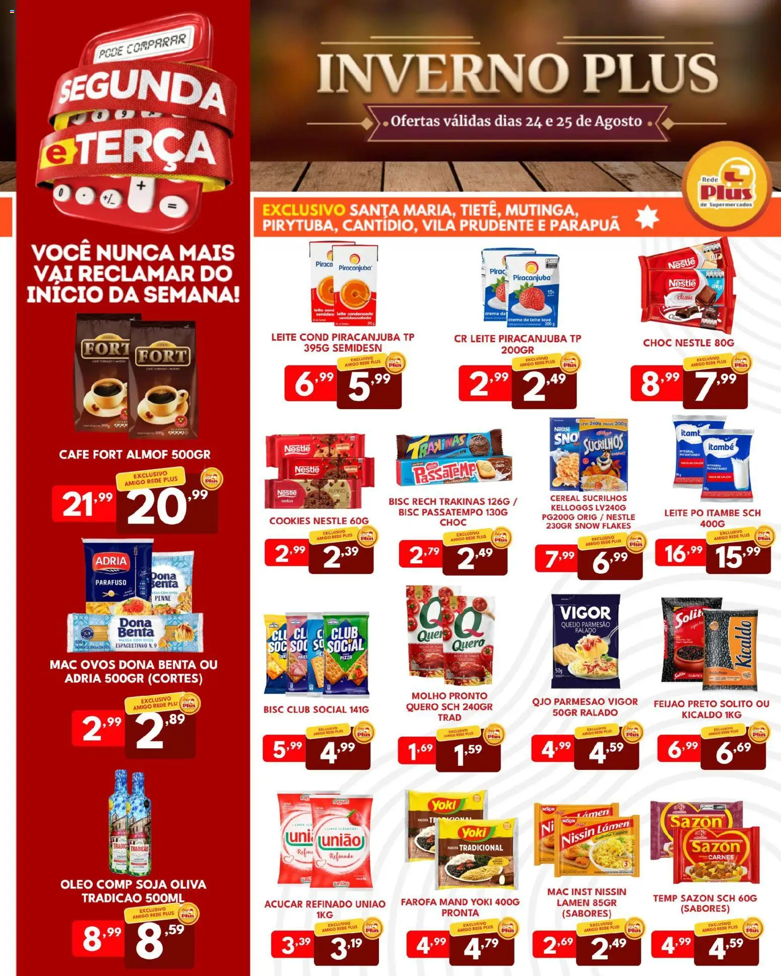Rede Plus Supermercados Folheto - válido de 24/08/2026 | Página: 3 | Produtos: Leite, Queijo, Ovos, Massa