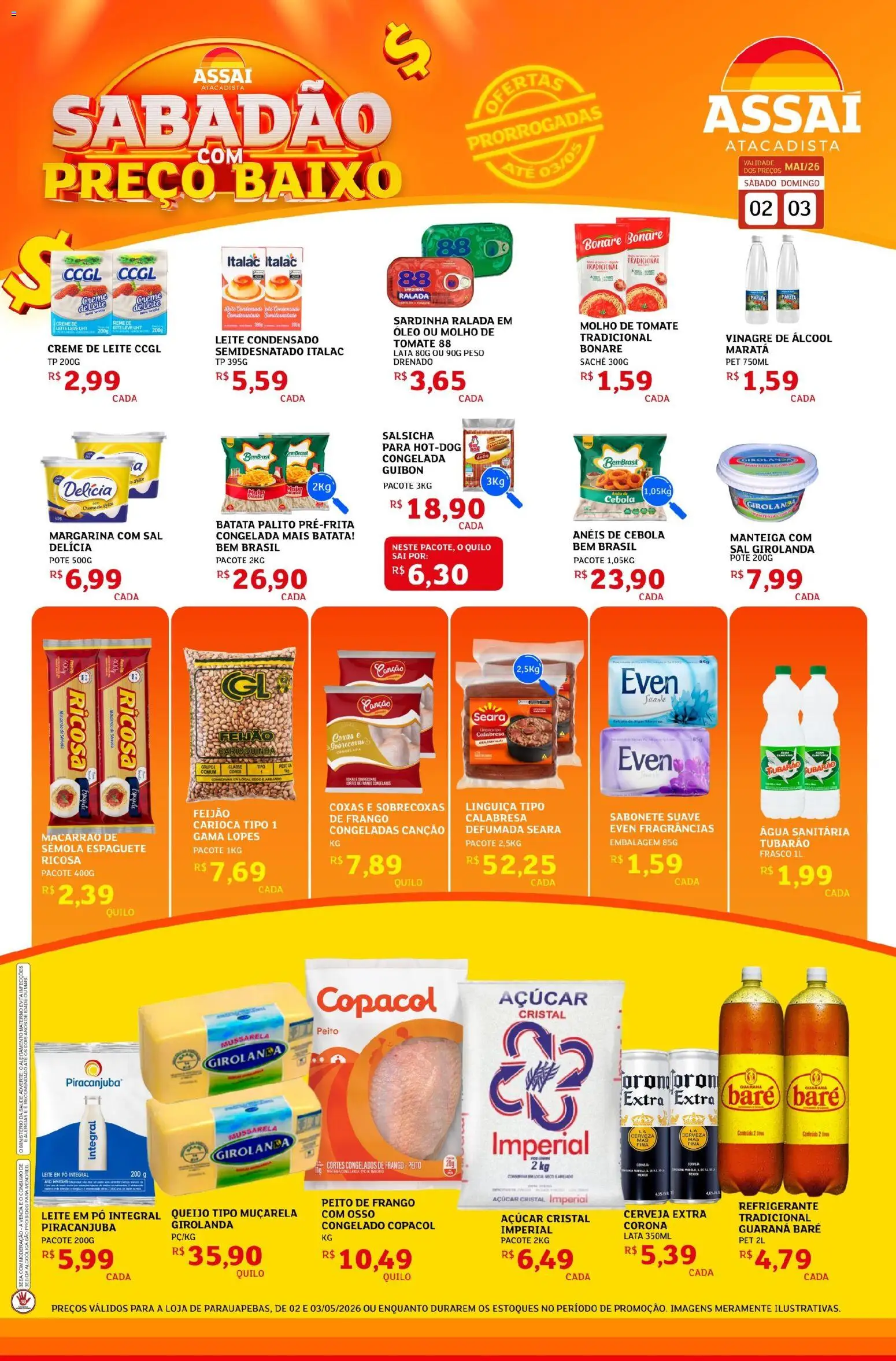 Assaí Atacadista Folheto - válido de 02.05.2026 | Página: 1 | Produtos: Salsicha, Linguiça, Sabonete, Açúcar