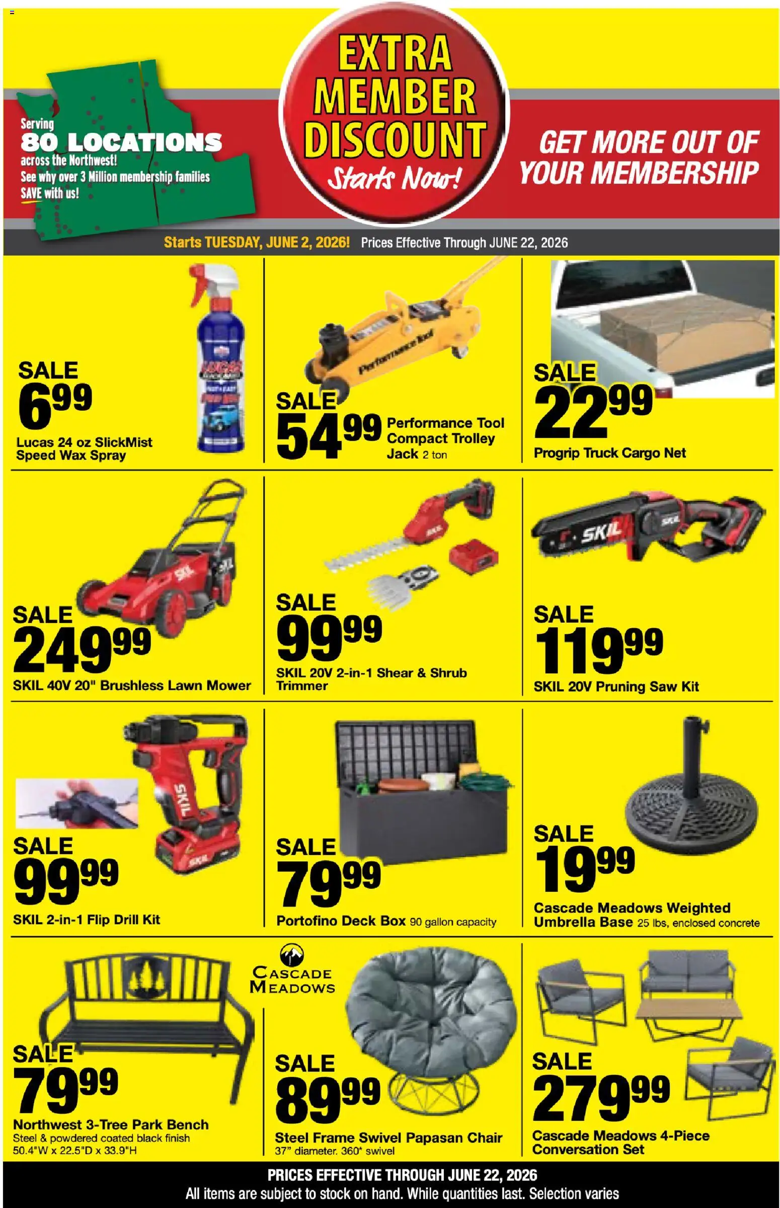 Bi-Mart Extra Member Discount - valid from 02.06.2026 | Page: 6 | Products: Lawn Mower, Saw, Chair, Swivel