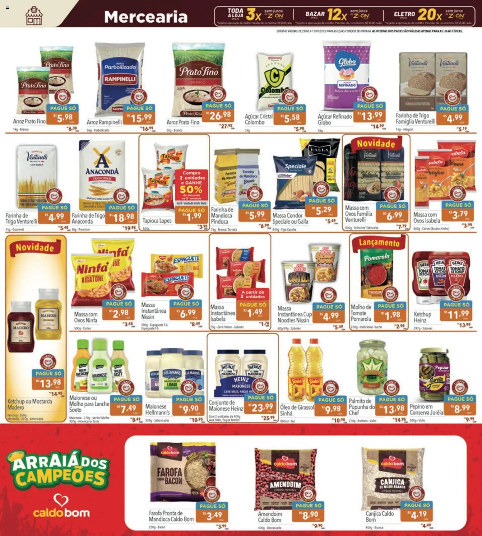 Supermercados Condor Folheto - válido de 29/06/2026 | Página: 8 | Produtos: Palmito, Arroz, Ketchup, Farofa