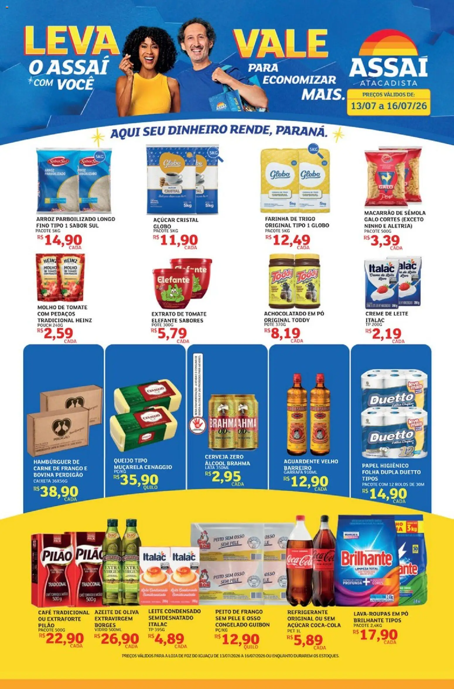 Assaí Atacadista Folheto - válido de 13/07/2026 | Página: 1 | Produtos: Farinha de trigo, Muçarela, Creme, Creme de leite
