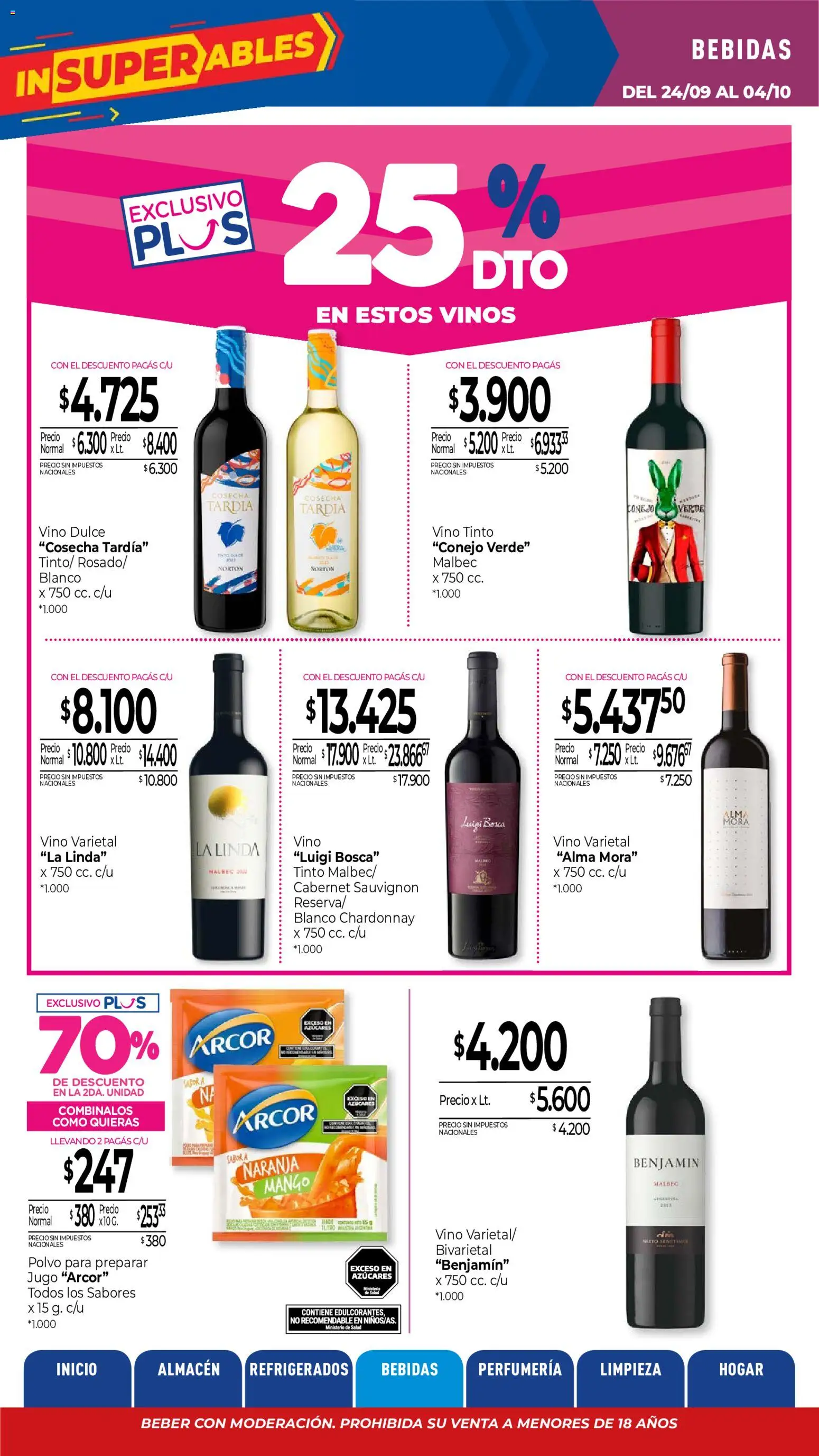 La Anonima catálogo │ válido desde el 24/09/2026 | Página: 23 | Productos: Conejo, Polvo, Dulce, Vino