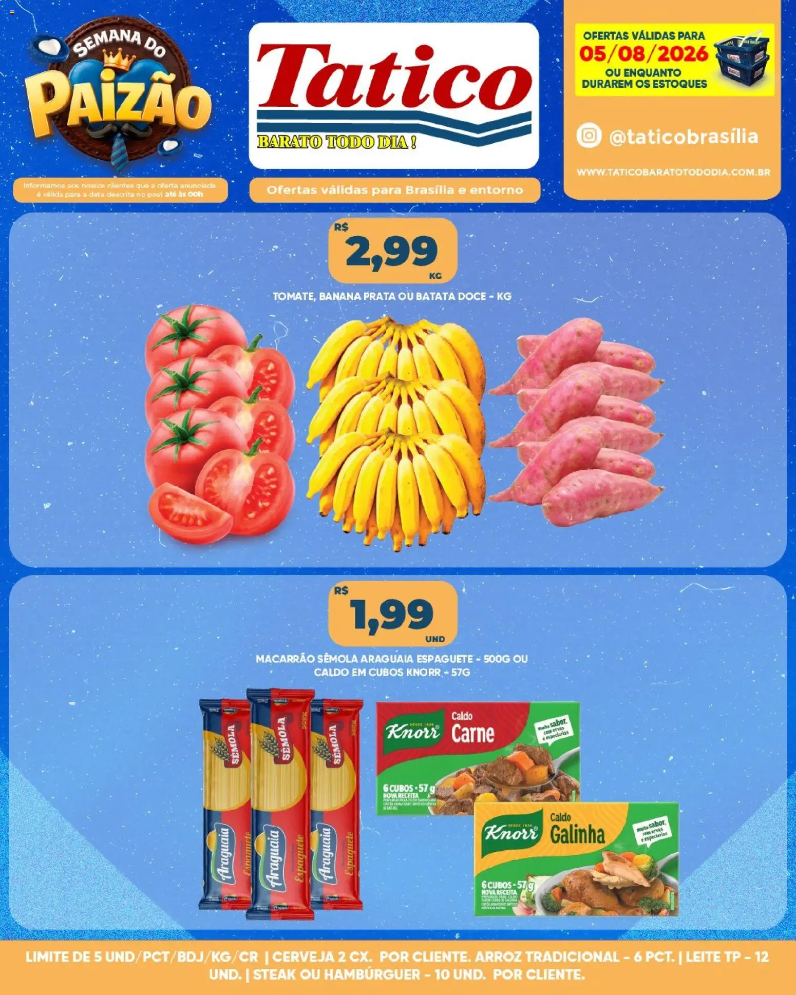 Tatico Folheto - válido de 05/08/2026 | Página: 2 | Produtos: Leite, Macarrão, Carne, Batata