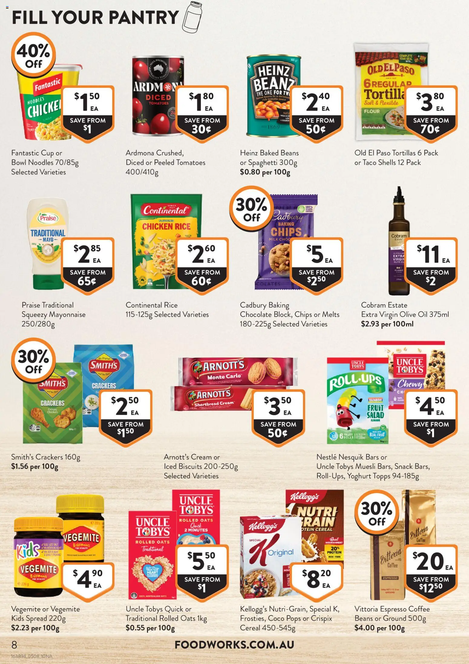 Foodworks catalogue - valid from 05/08/2026 | Page: 8 | Products: Tomatoes, Oats, Salad, Mayonnaise