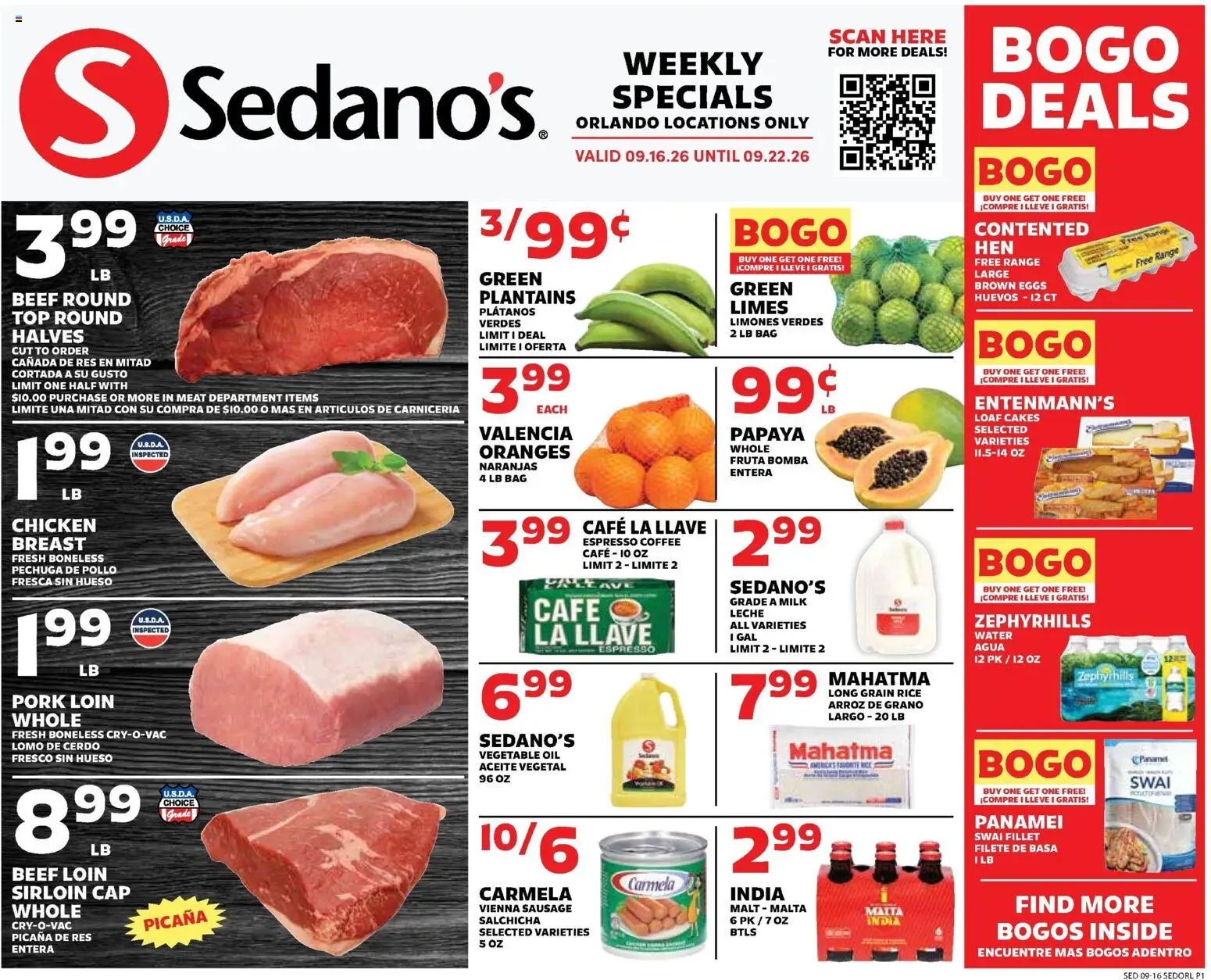 Sedano's Weekly Ad - valid from 09/16/2026 | Page: 1 | Products: Rice, Beef, Water, Vegetable oil