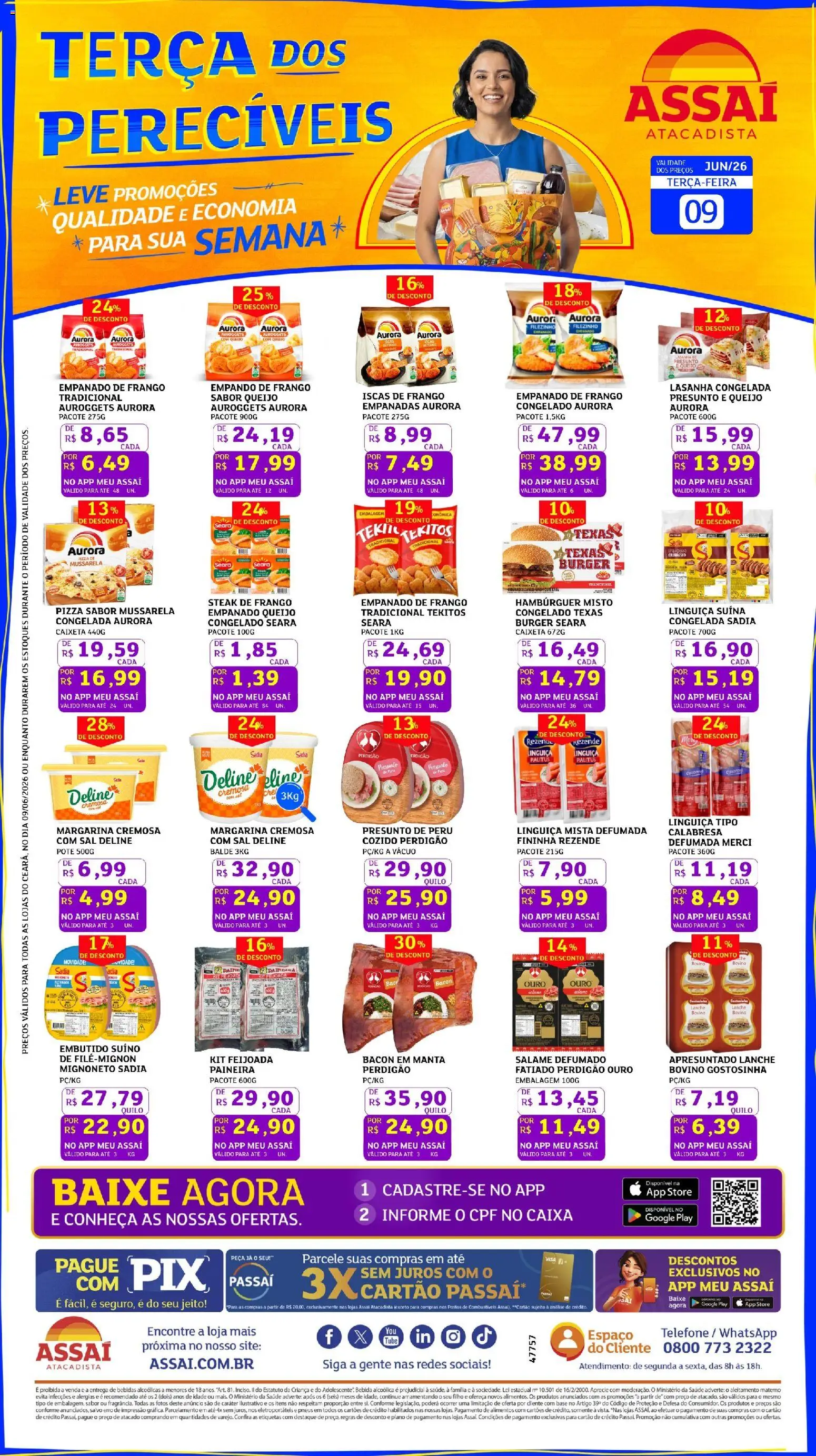 Assaí Atacadista Folheto - válido de 09.06.2026 | Página: 1 | Produtos: Linguiça, Salame, Presunto, Mussarela