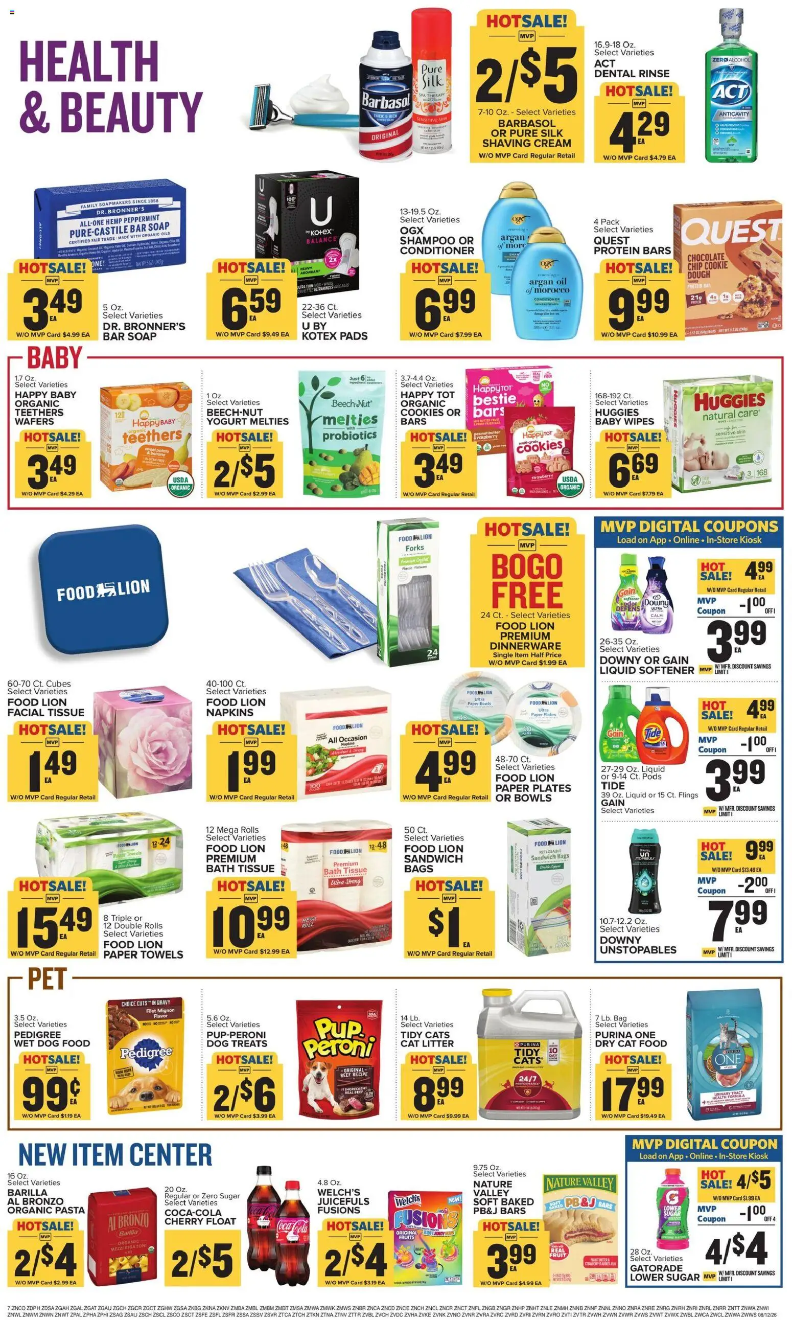 Food Lion Weekly Ad - valid from 08/12/2026 | Page: 12 | Products: Dog Food, Butter, Pasta, Pads
