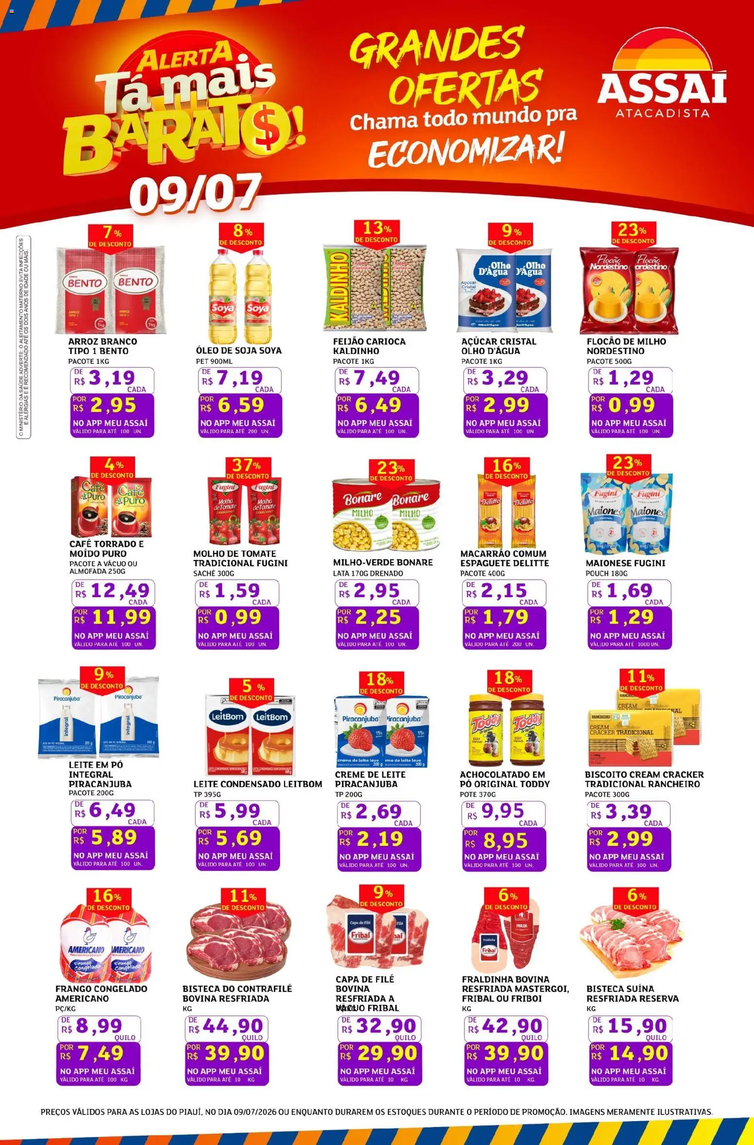 Assaí Atacadista Folheto - válido de 09/07/2026 | Página: 1 | Produtos: Almofada, Fraldinha, Macarrão, Soja