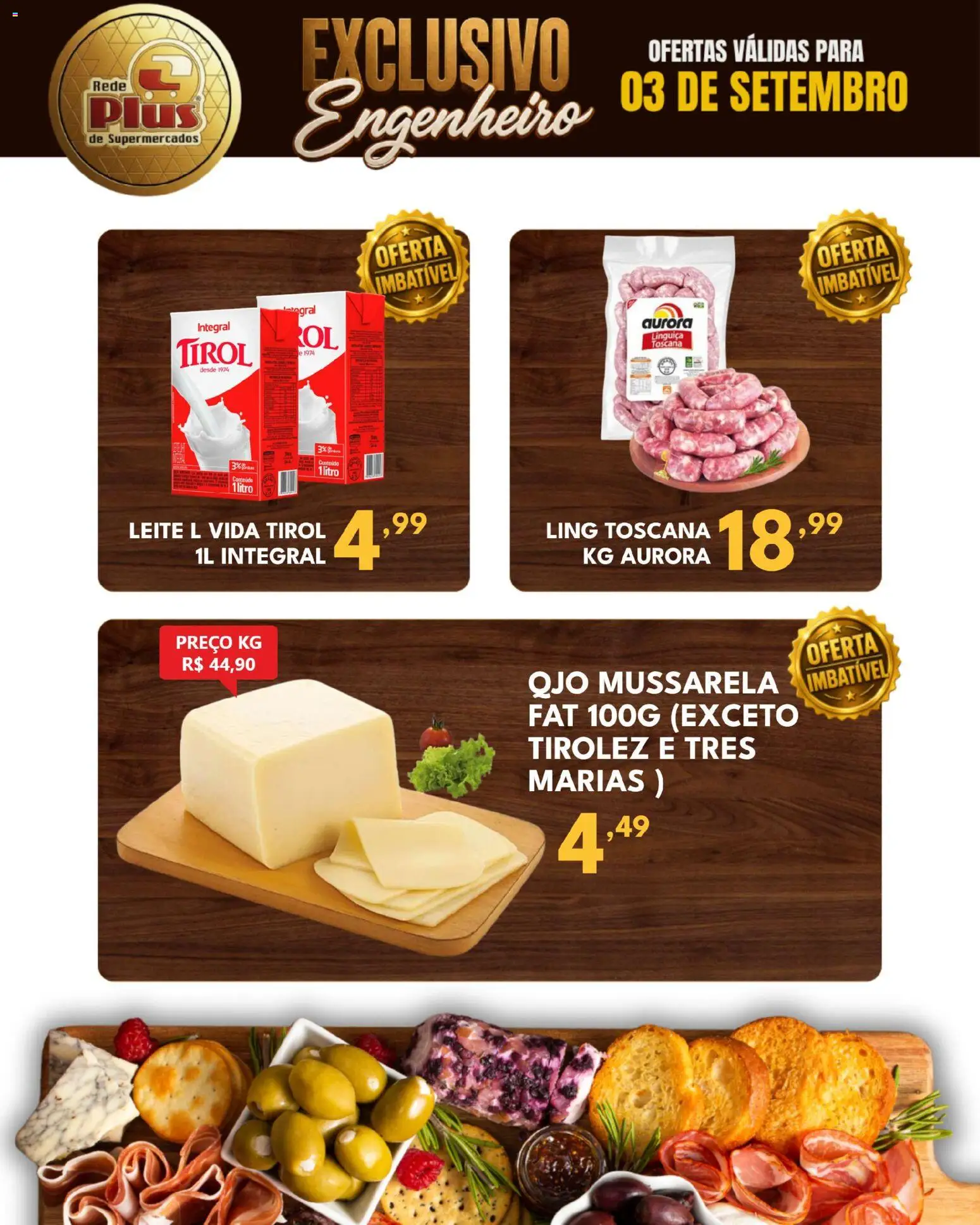 Rede Plus Supermercados Folheto - válido de 03/09/2026 | Página: 3 | Produtos: Linguiça, Leite, Mussarela
