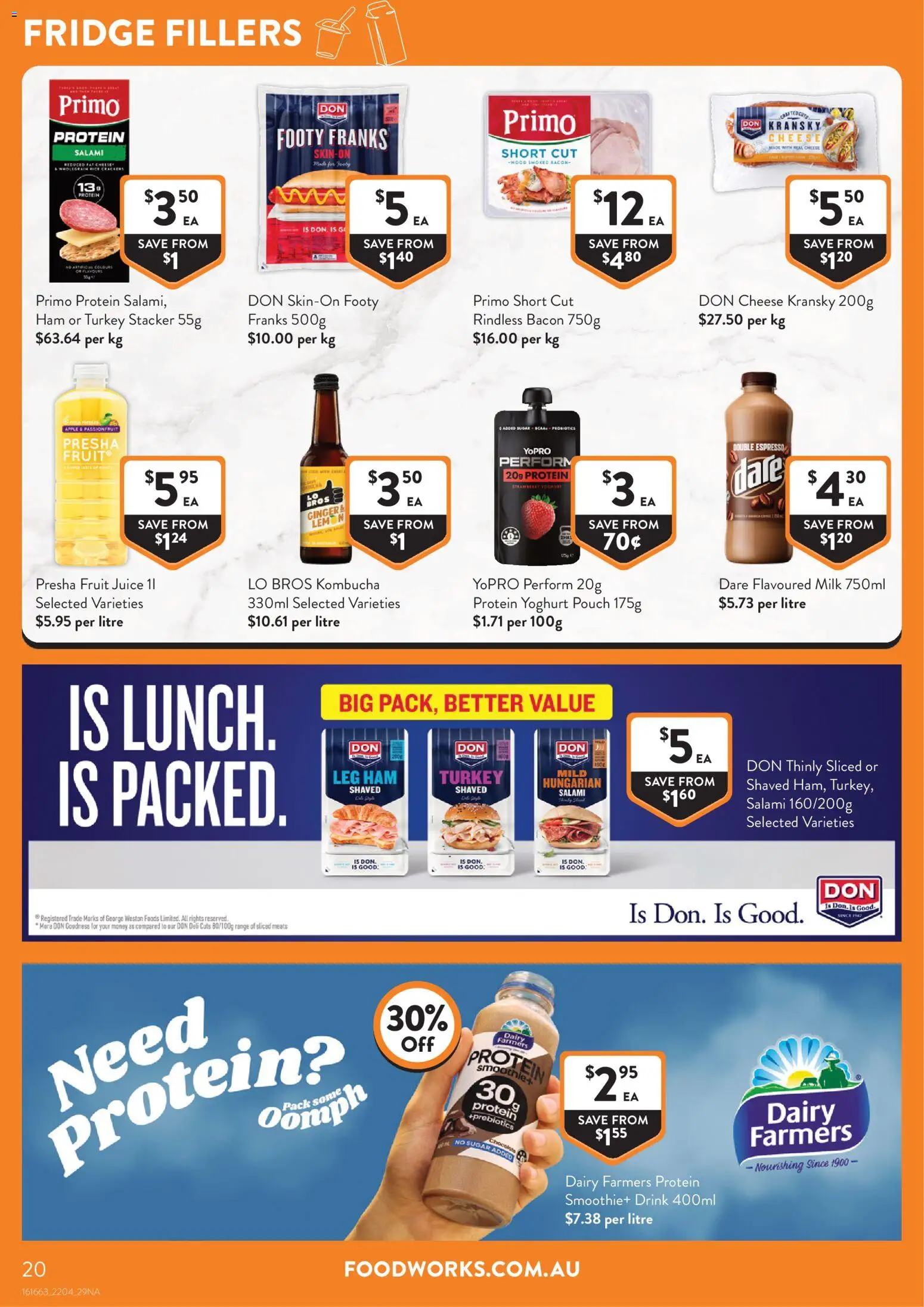 Foodworks catalogue - valid from 22.04.2026 | Page: 20 | Products: Bacon, Milk, Salami, Lemon