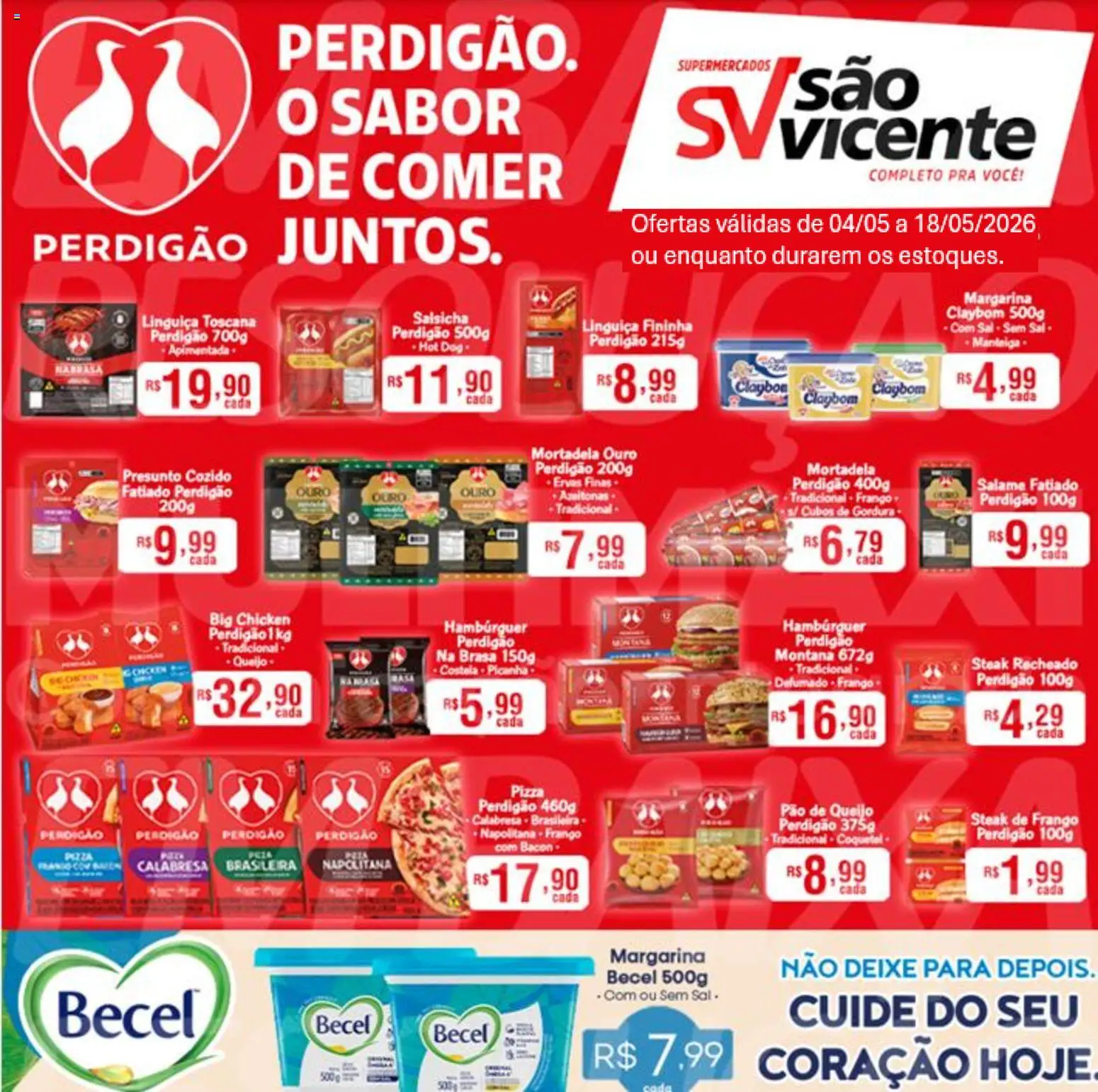 Supermercados São Vicente Folheto - válido de 04.05.2026 | Página: 1 | Produtos: Azeitonas, Salsicha, Frango, Margarina