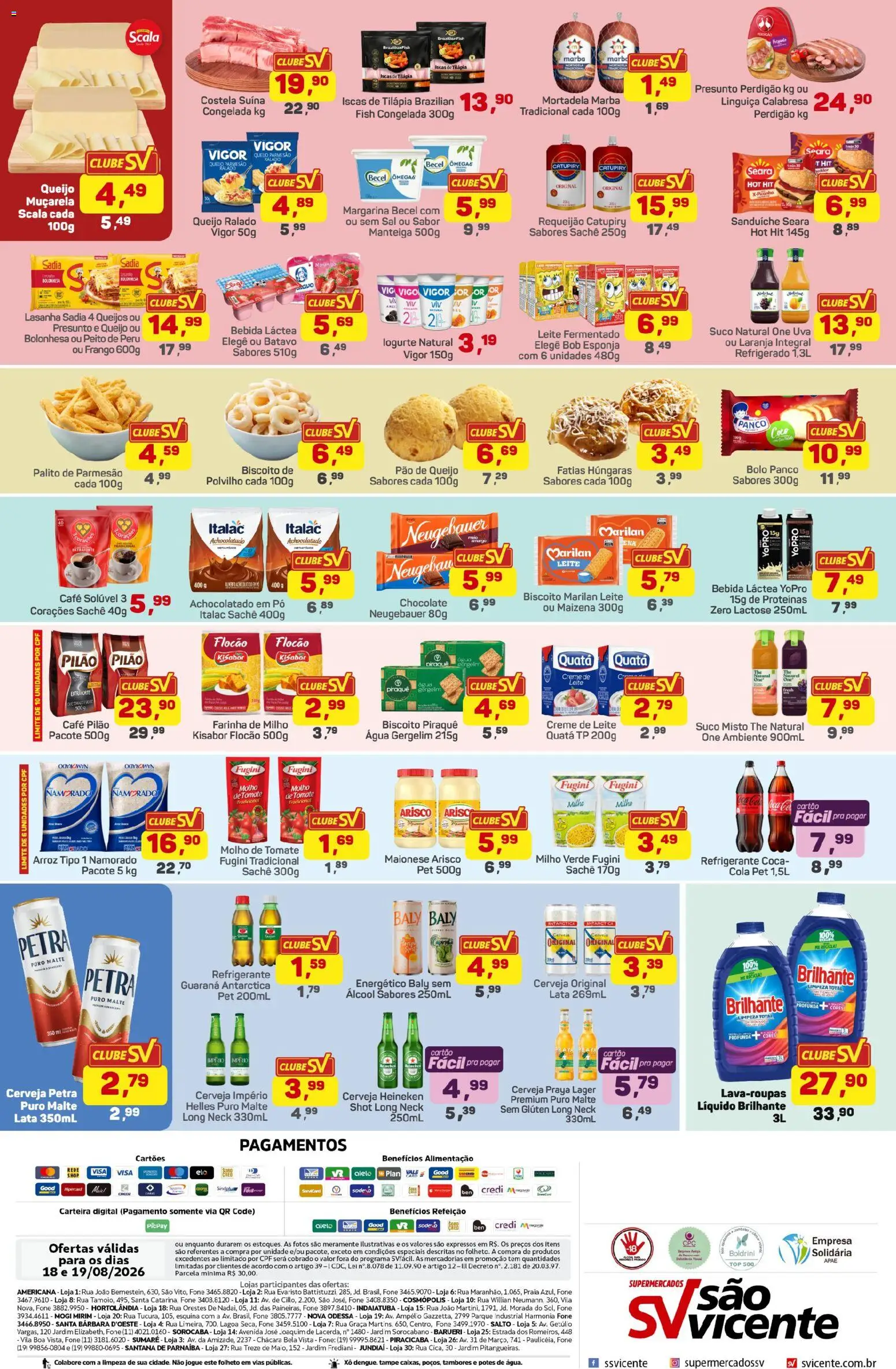 Supermercados São Vicente Folheto - válido de 18/08/2026 | Página: 2 | Produtos: Esponja, Achocolatado, Presunto, Muçarela