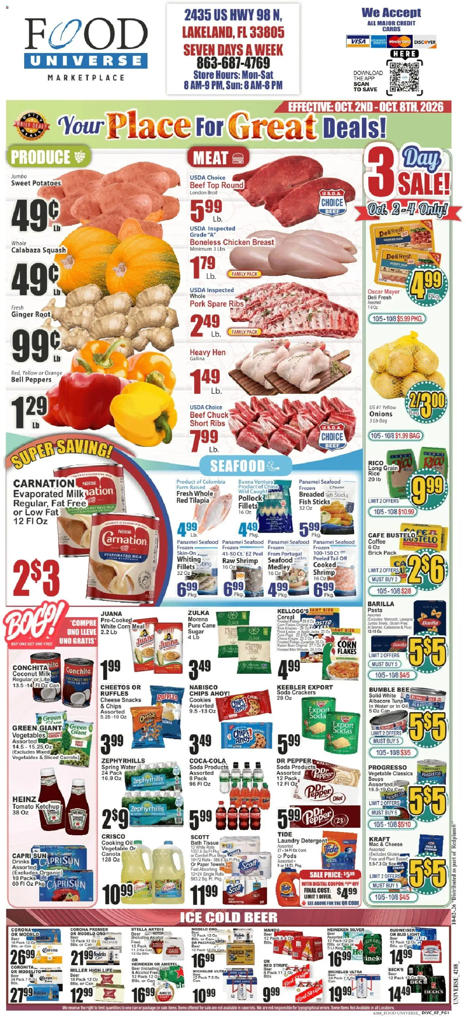 Food Universe Weekly Ad - valid from 10/02/2026 | Page: 1 | Products: Crackers, Meat, Fish, Ketchup