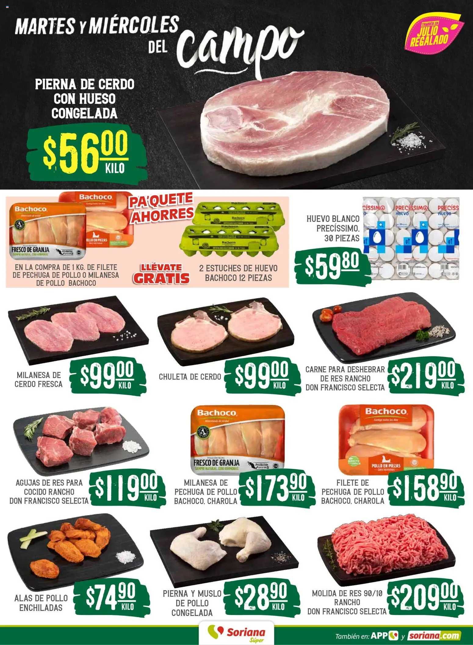 Nuevas ofertas de Soriana válidas en toda la República Mexicana desde el 30/06/2026. ¡Encuentra las mejores ofertas en Soriana Martes y Miércoles del Campo Súper: BCS, Son y Sin! | Página: 4 | Productos: Pollo, Milanesa, Huevo, Cerdo