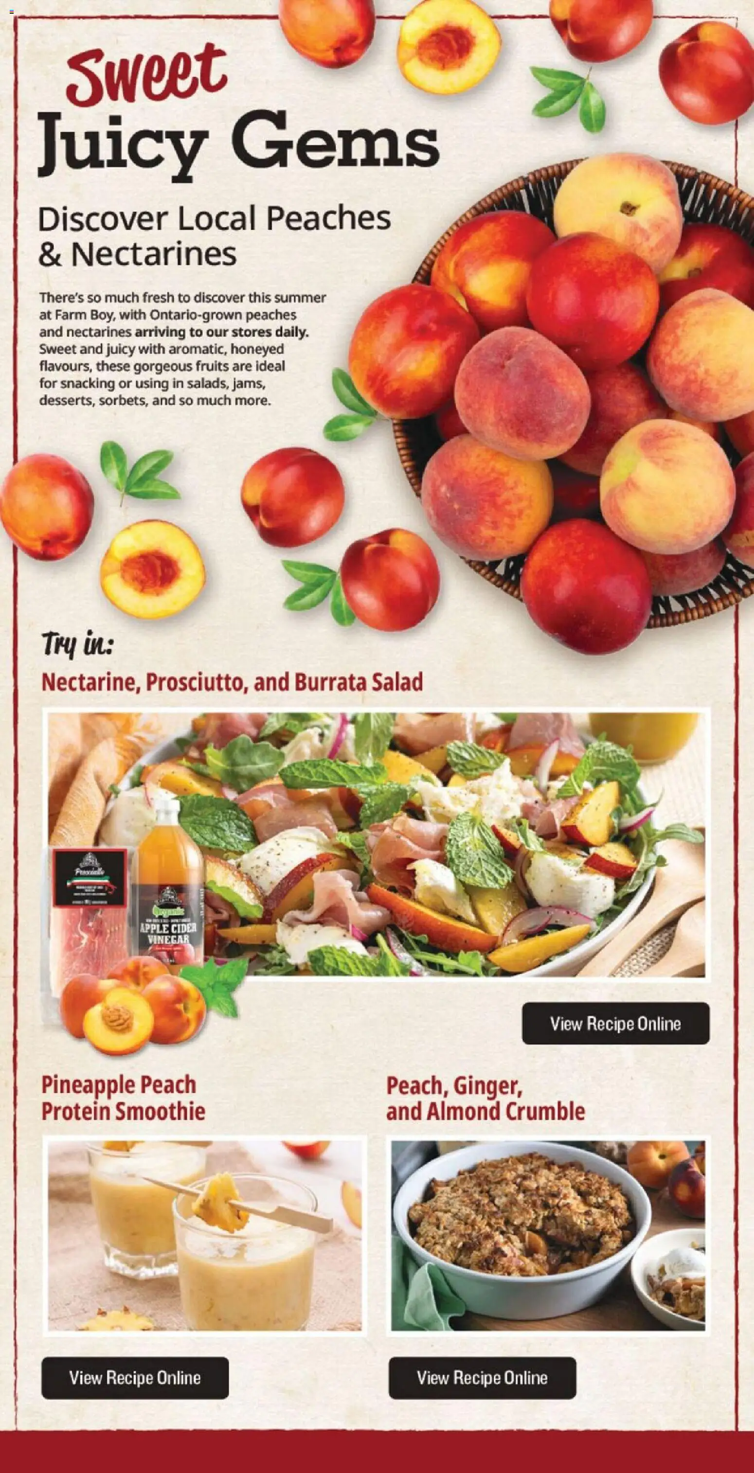 Farm Boy flyer valid from Aug 13, 2026 | Page: 7 | Products: Salad, Peaches, Vinegar, Cider