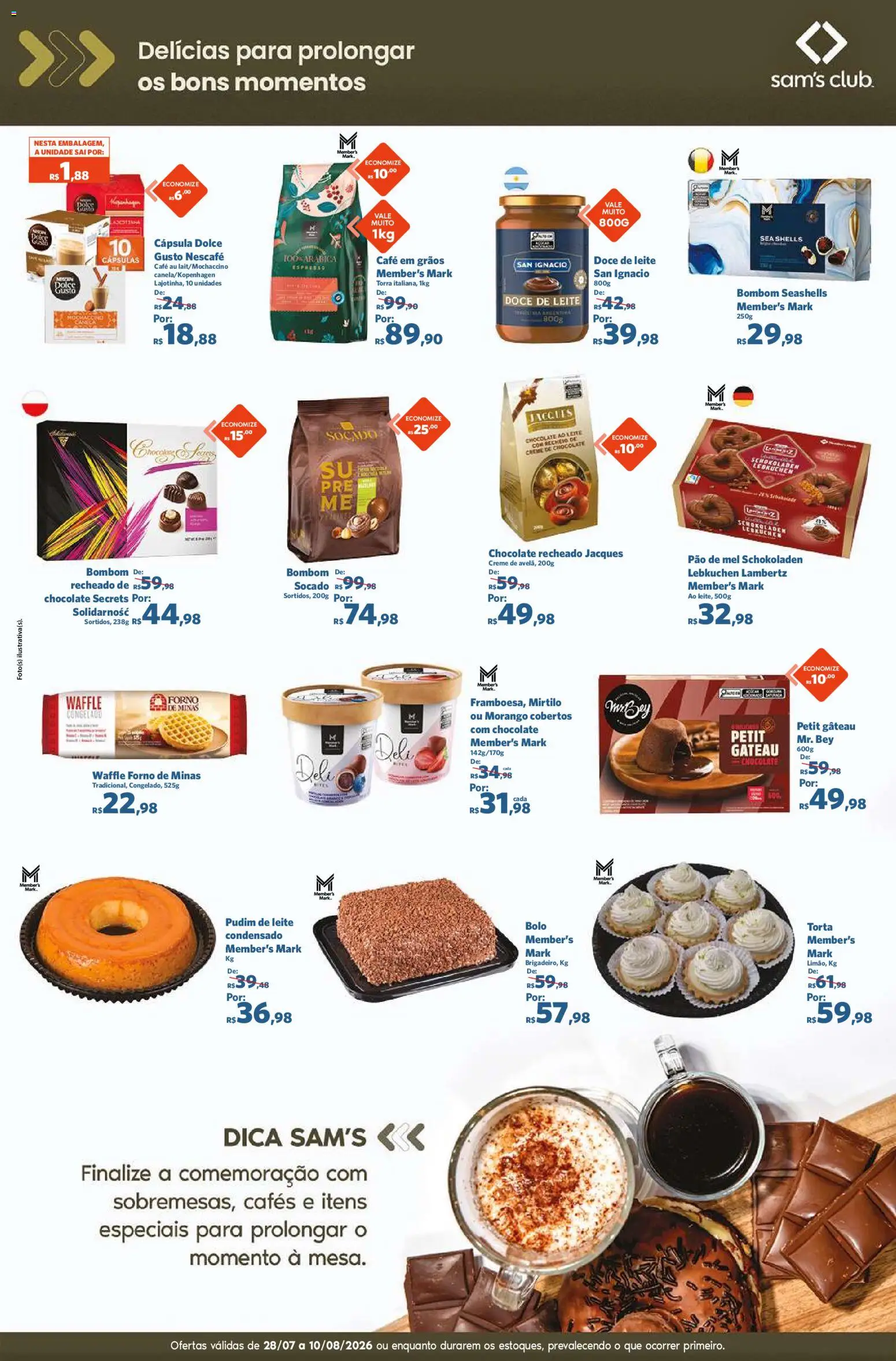Sam's Club Folheto - válido de 28/07/2026 | Página: 4 | Produtos: Pão, Chocolate, Bolo, Chocolate member's mark