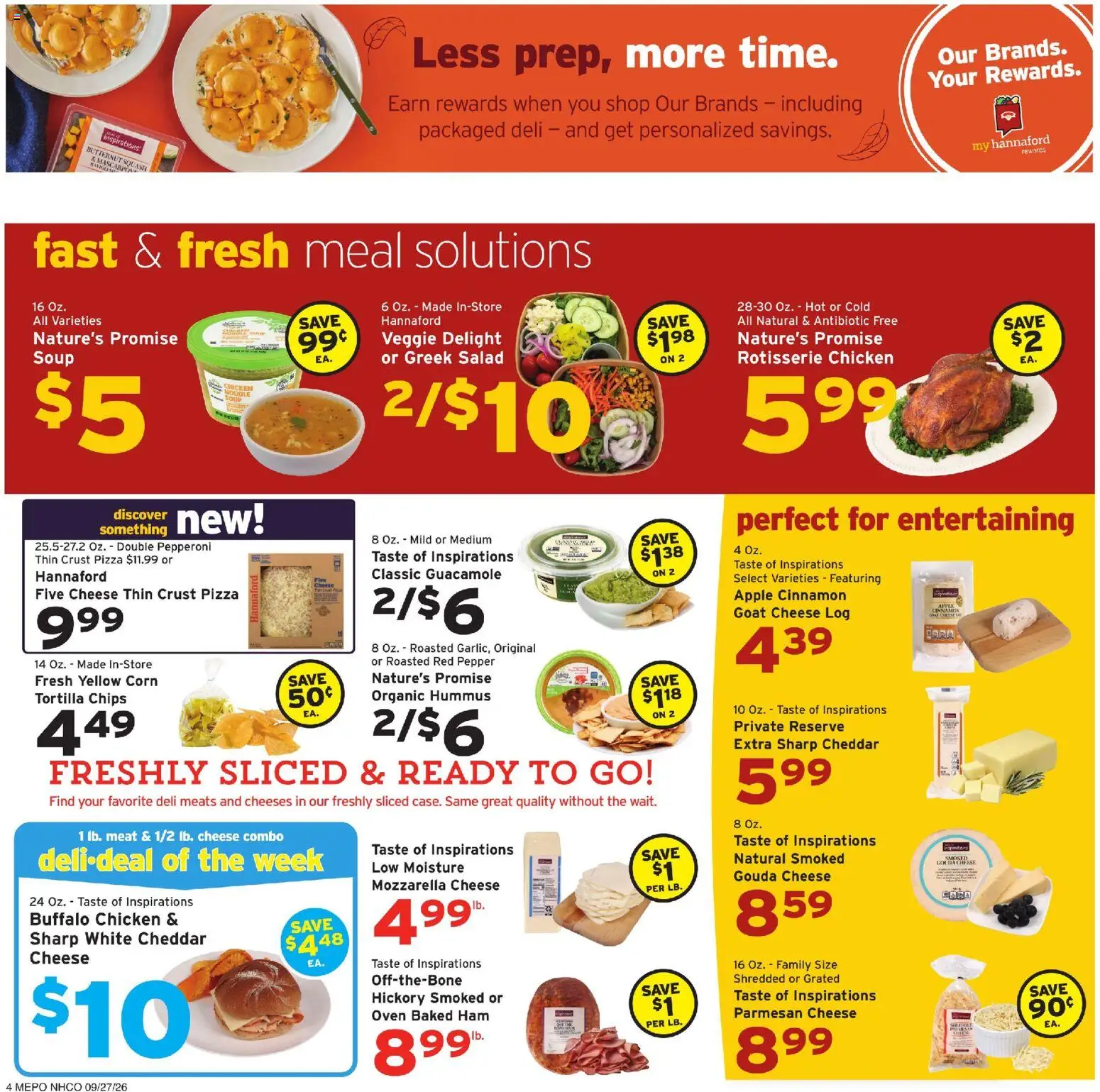 Hannaford Weekly Flyer - valid from 09/27/2026 | Page: 4 | Products: Mascarpone, Cheese, Pizza, Hummus