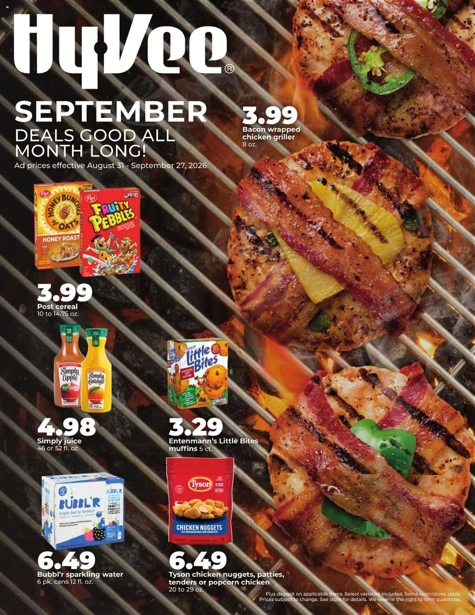 HyVee Monthly Ad - valid from 08/31/2026 | Page: 1 | Products: Popcorn, Chicken, Water, Muffins
