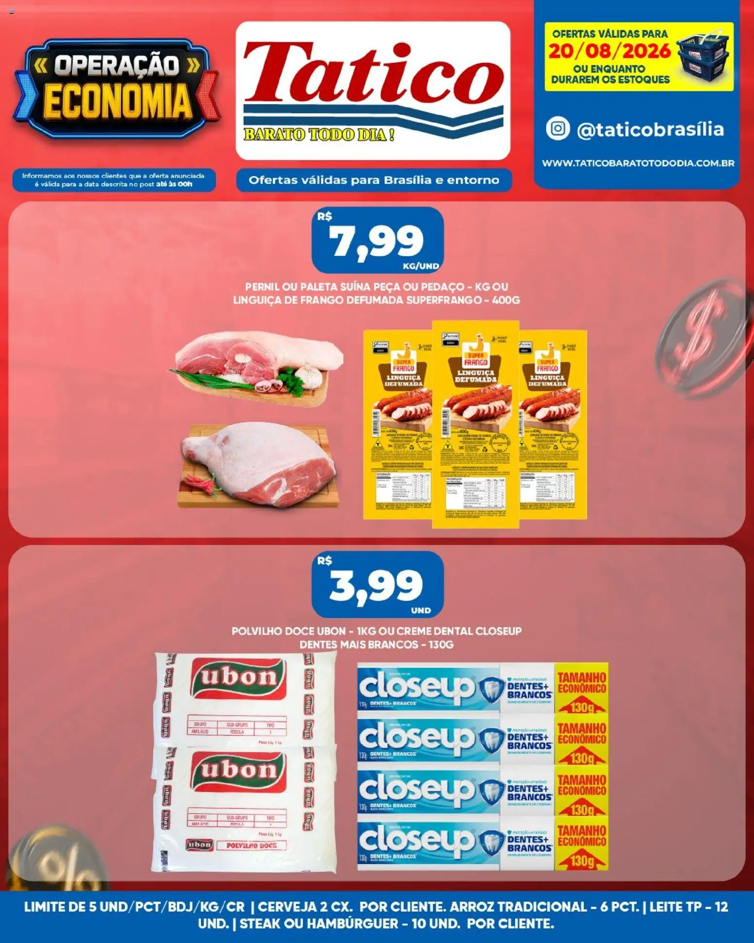 Tatico Folheto - válido de 20/08/2026 | Página: 4 | Produtos: Linguiça, Cerveja, Doce, Creme dental